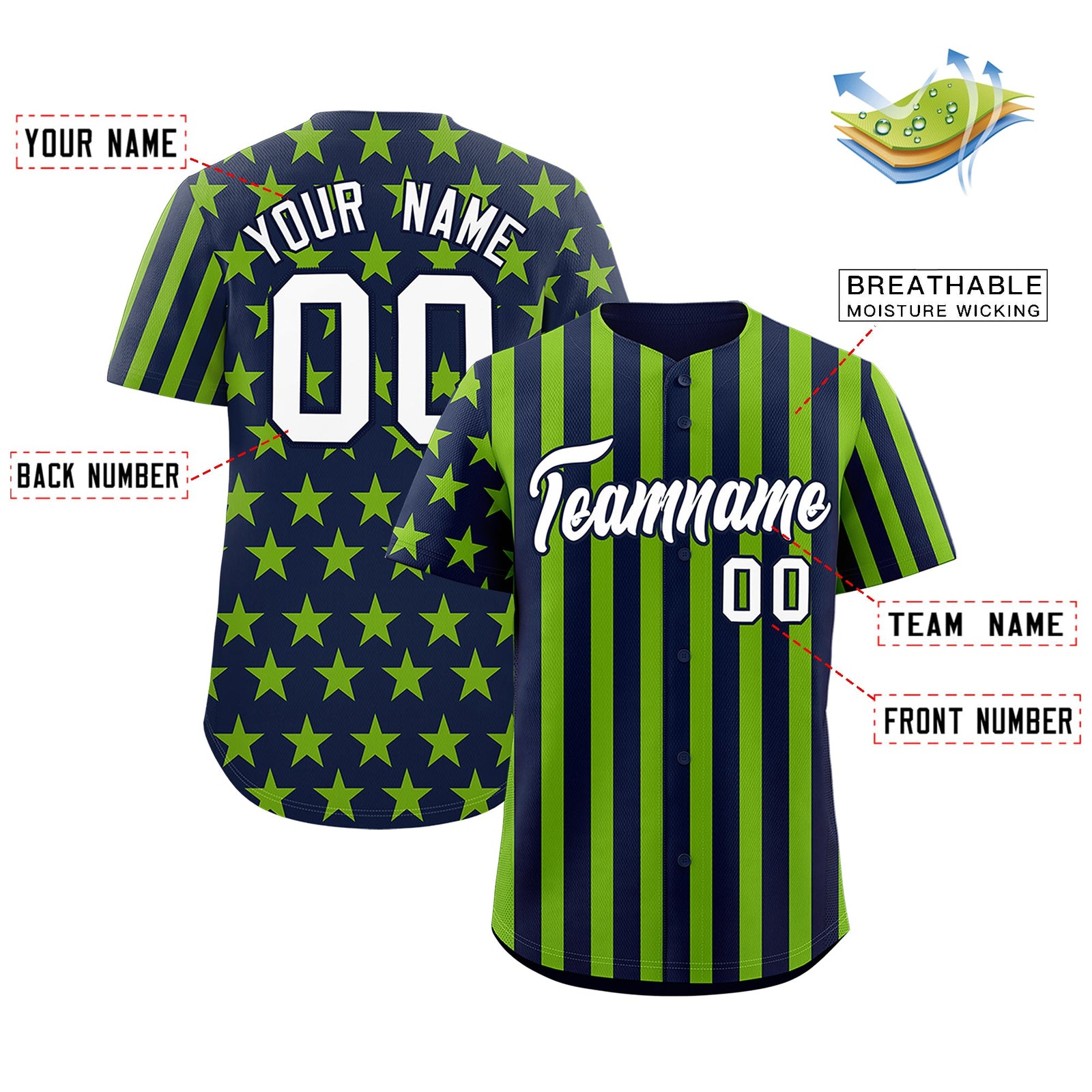 Custom Navy Neon Green American Flag Graffiti Pattern Baseball Jersey| KXKSHOP