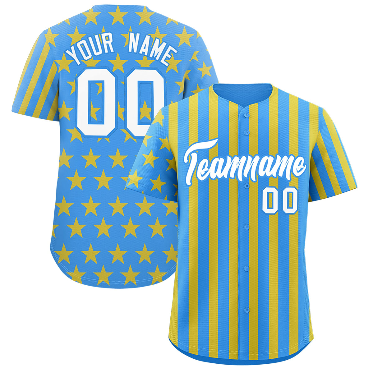 Custom Powder Blue Gold American Flag Graffiti Pattern Baseball Jersey| KXKSHOP