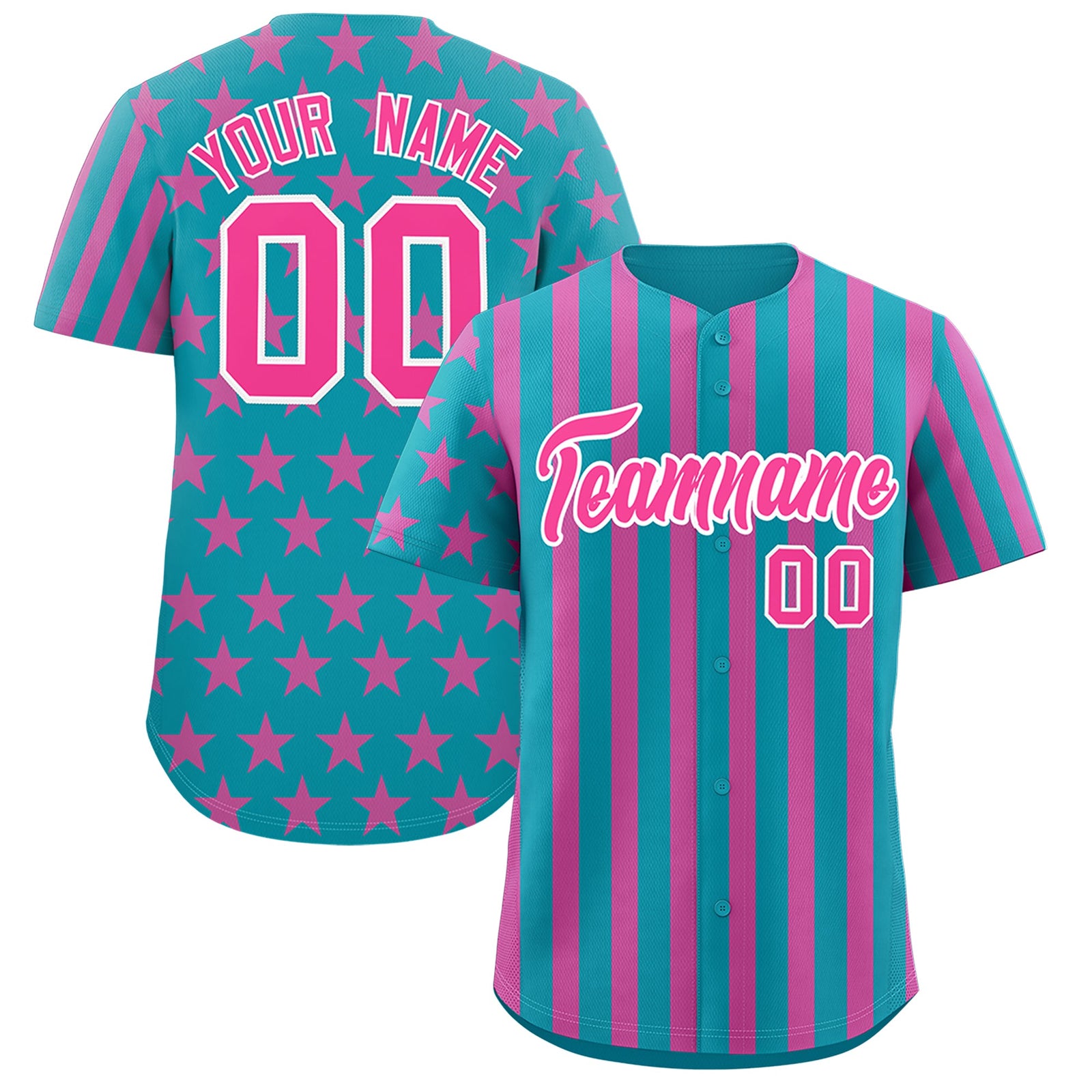 Custom Teal Pink American Flag Graffiti Pattern Baseball Jersey| KXKSHOP