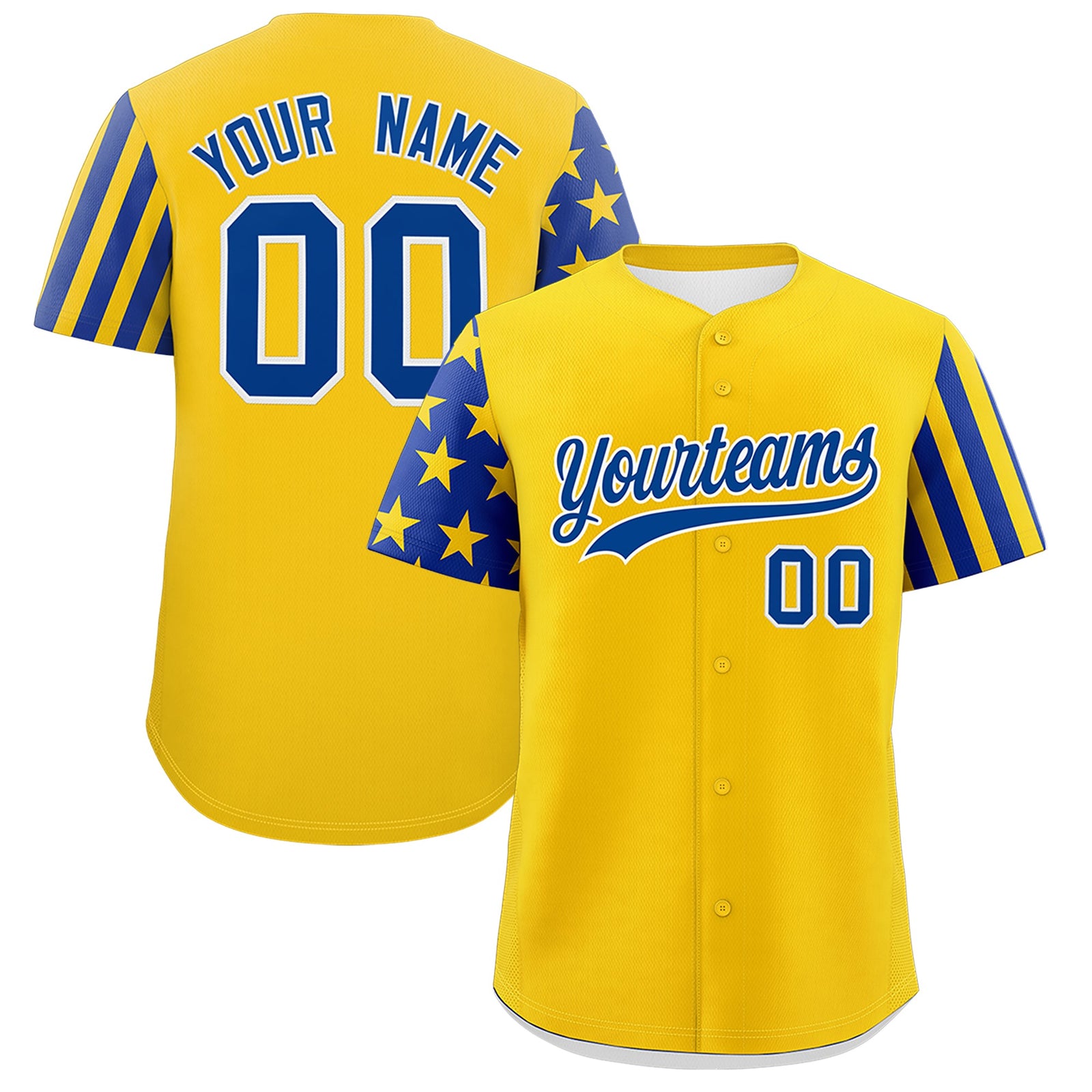 Custom Gold Royal Blue American Flag Raglan Sleeves Baseball Jersey| KXKSHOP
