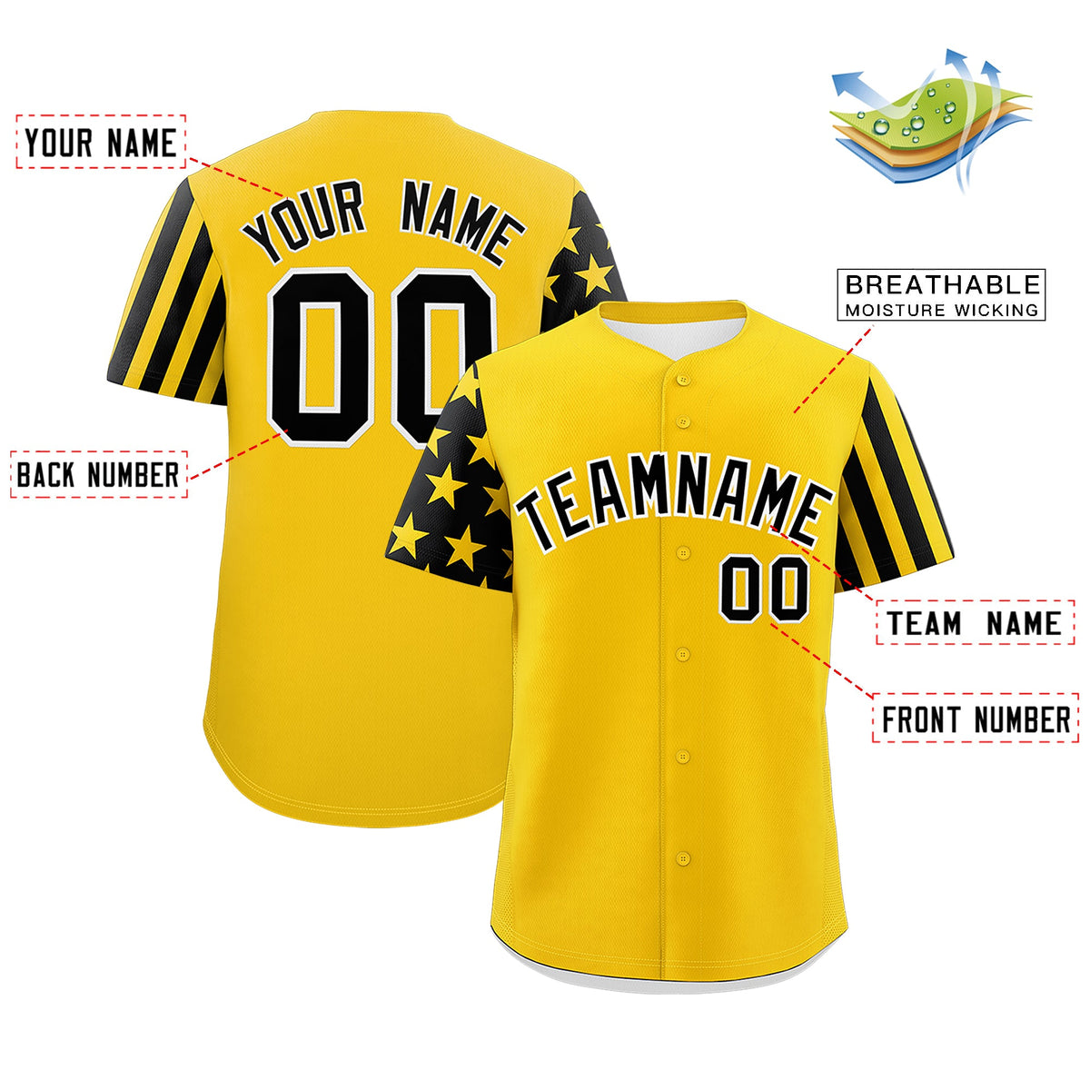 Custom Gold Black American Flag Raglan Sleeves Baseball Jersey| KXKSHOP