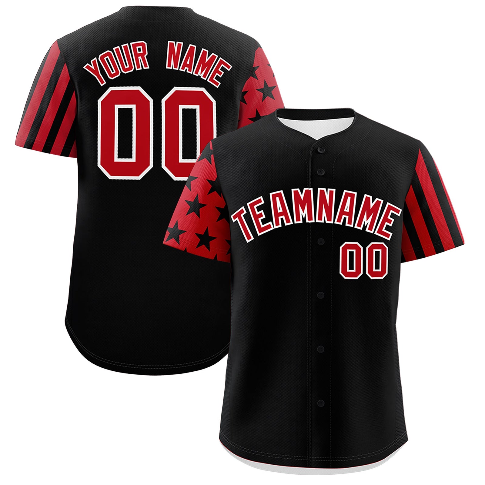 Custom Black Red American Flag Raglan Sleeves Baseball Jersey| KXKSHOP
