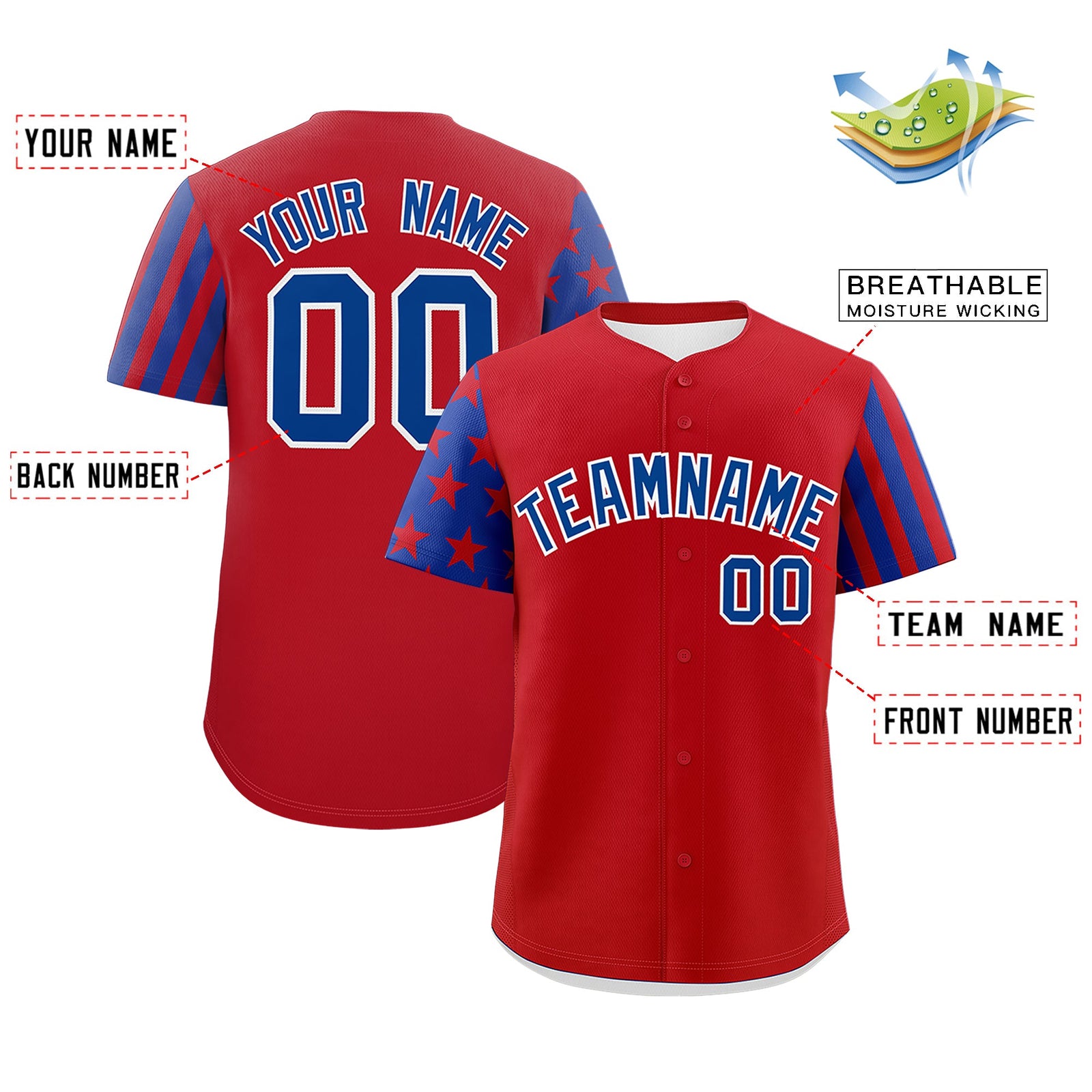 Custom Red Royal Blue American Flag Raglan Sleeves Baseball Jersey| KXKSHOP