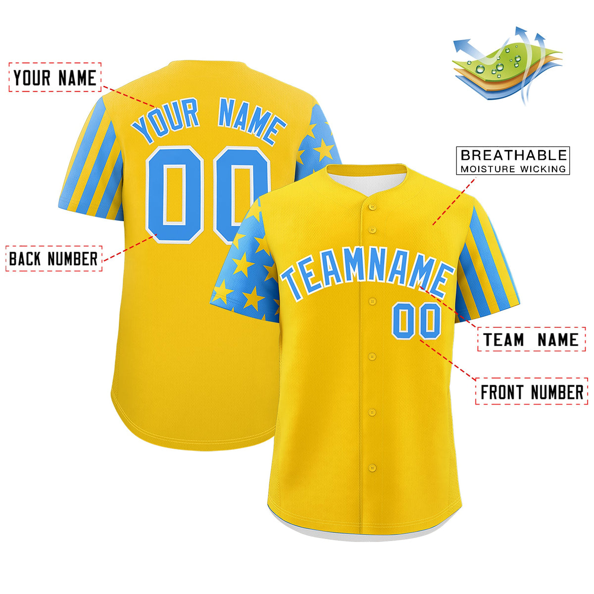 Custom Gold Powder Blue American Flag Raglan Sleeves Baseball Jersey| KXKSHOP