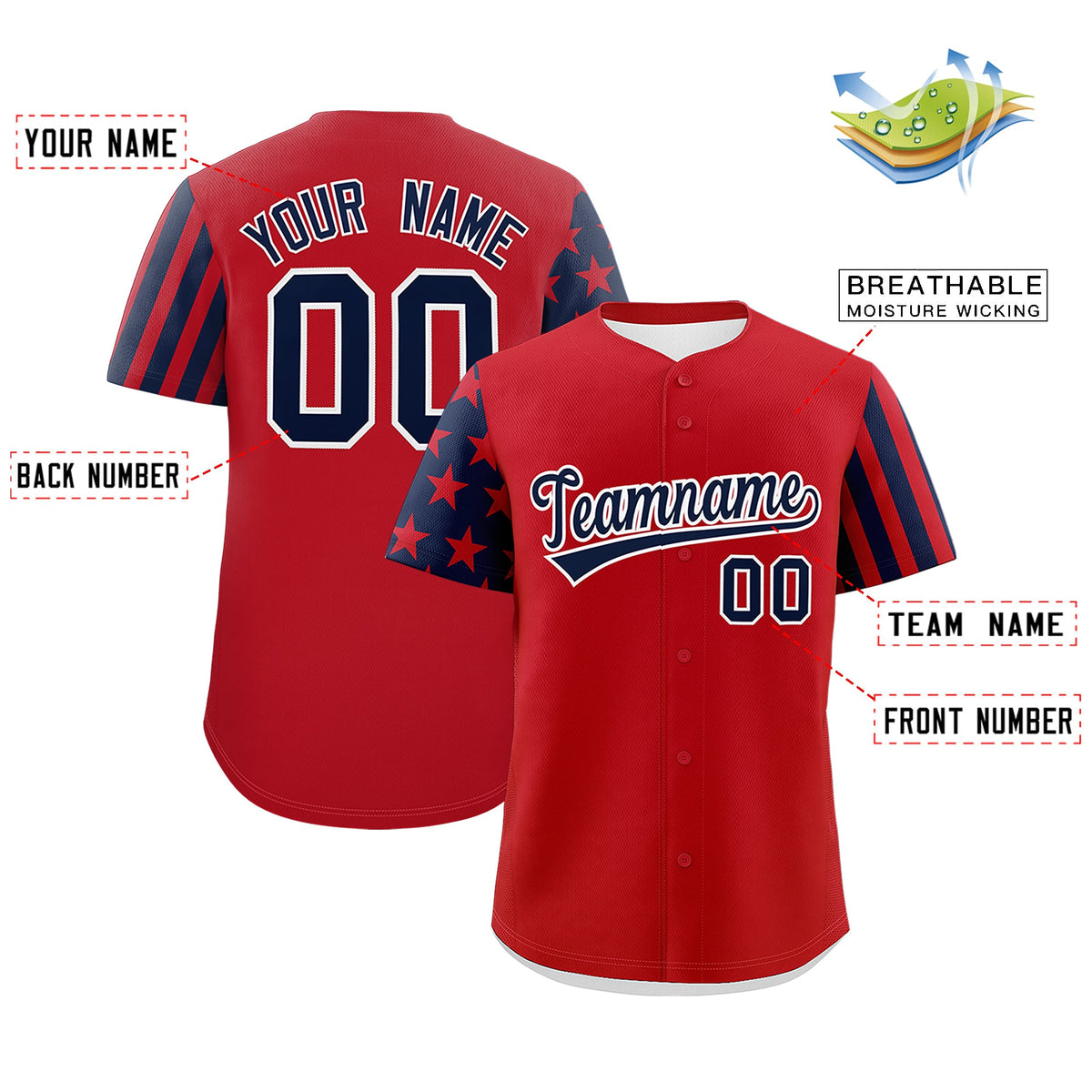 Custom Red Navy Black American Flag Raglan Sleeves Baseball Jersey| KXKSHOP