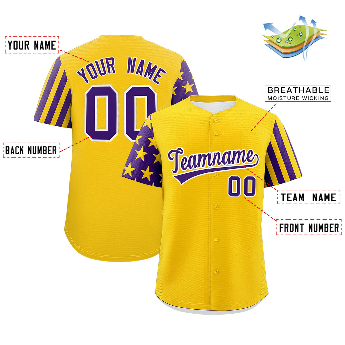 Custom Gold Purple American Flag Raglan Sleeves Baseball Jersey| KXKSHOP