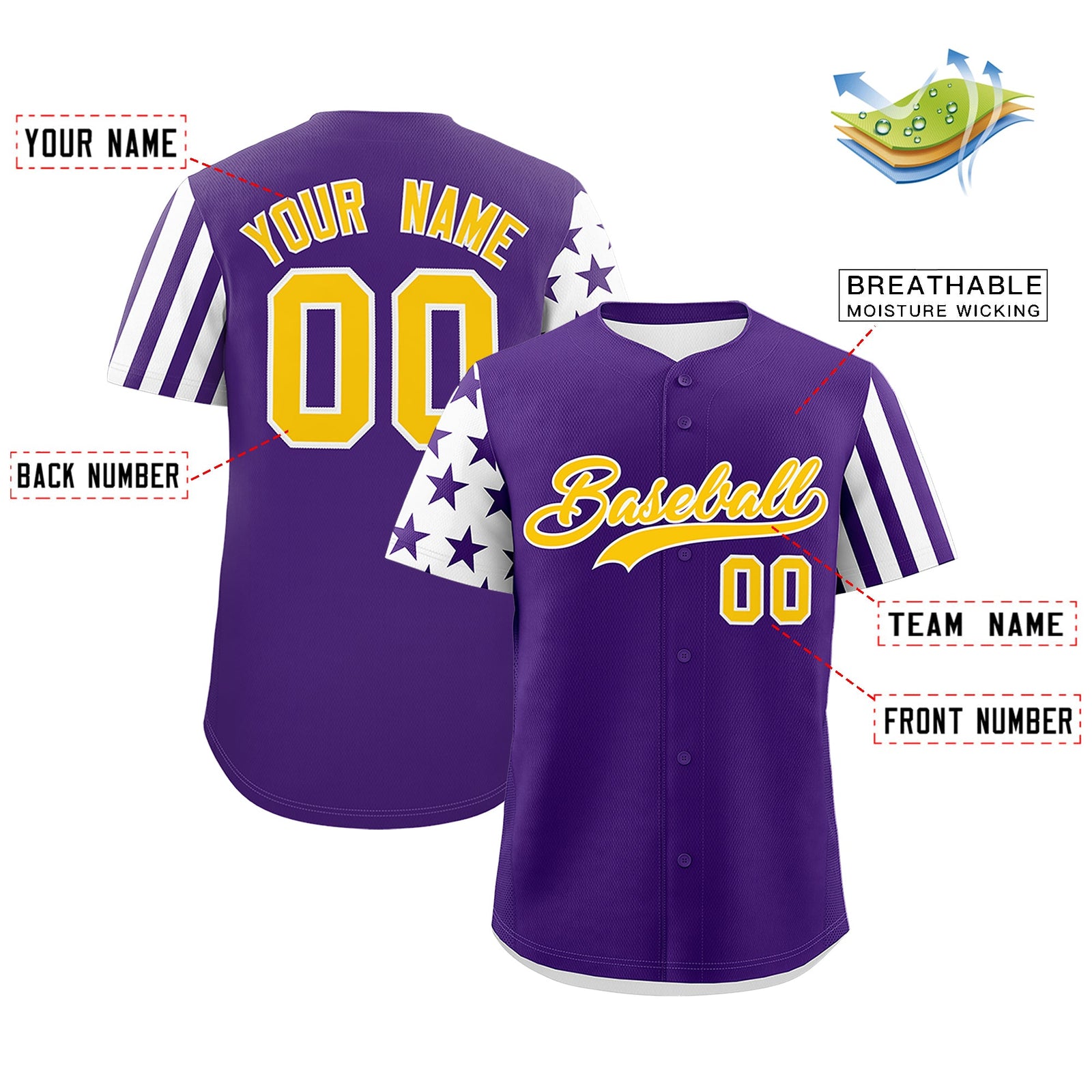 Custom Purple White American Flag Raglan Sleeves Baseball Jersey| KXKSHOP