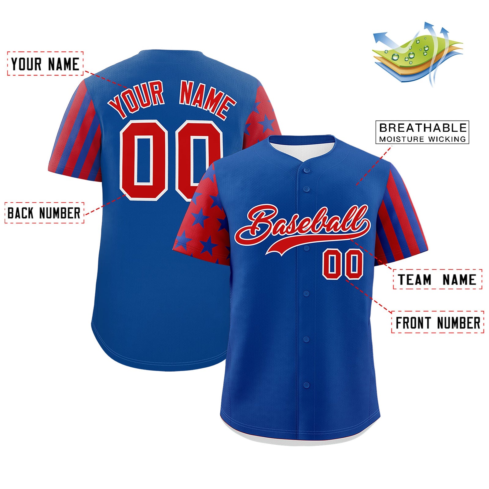 Custom Royal Blue Red American Flag Raglan Sleeves Baseball Jersey| KXKSHOP