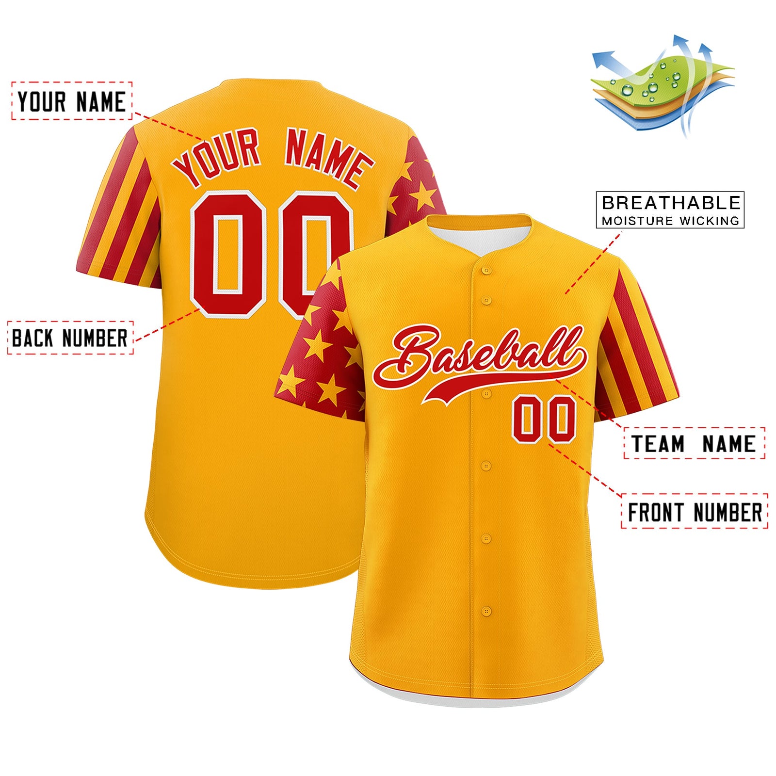 Custom Yellow Red American Flag Raglan Sleeves Baseball Jersey| KXKSHOP