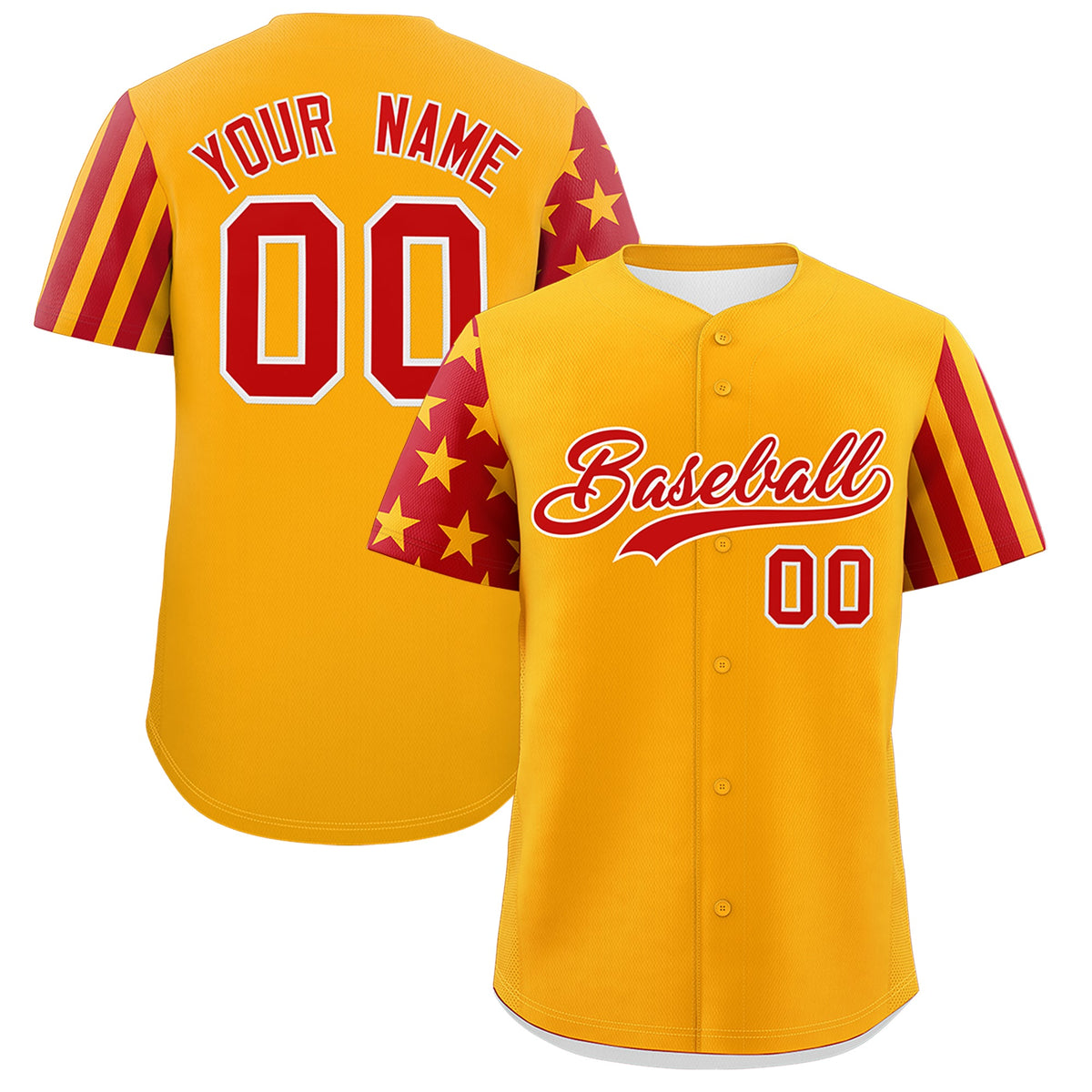 Custom Yellow Red American Flag Raglan Sleeves Baseball Jersey| KXKSHOP