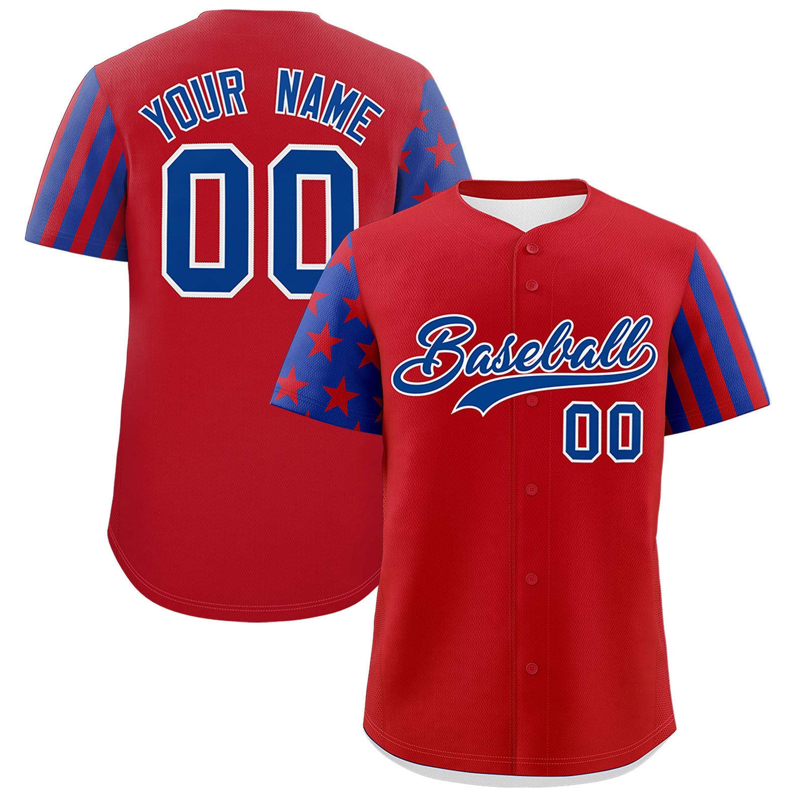 Custom Red Royal Blue American Flag Raglan Sleeves Baseball Jersey| KXKSHOP
