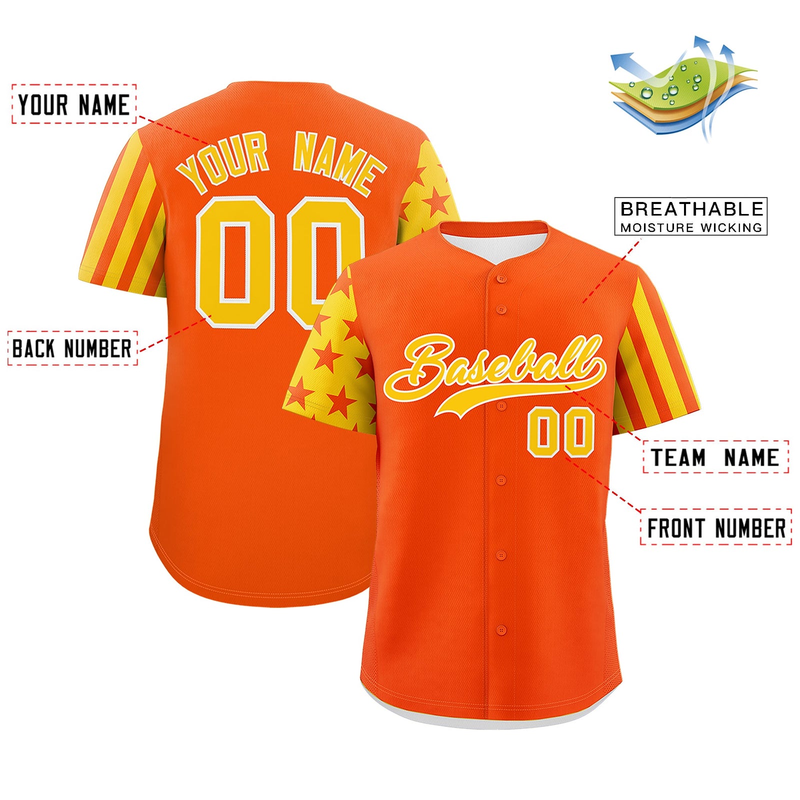 Custom Orange Gold American Flag Raglan Sleeves Baseball Jersey| KXKSHOP