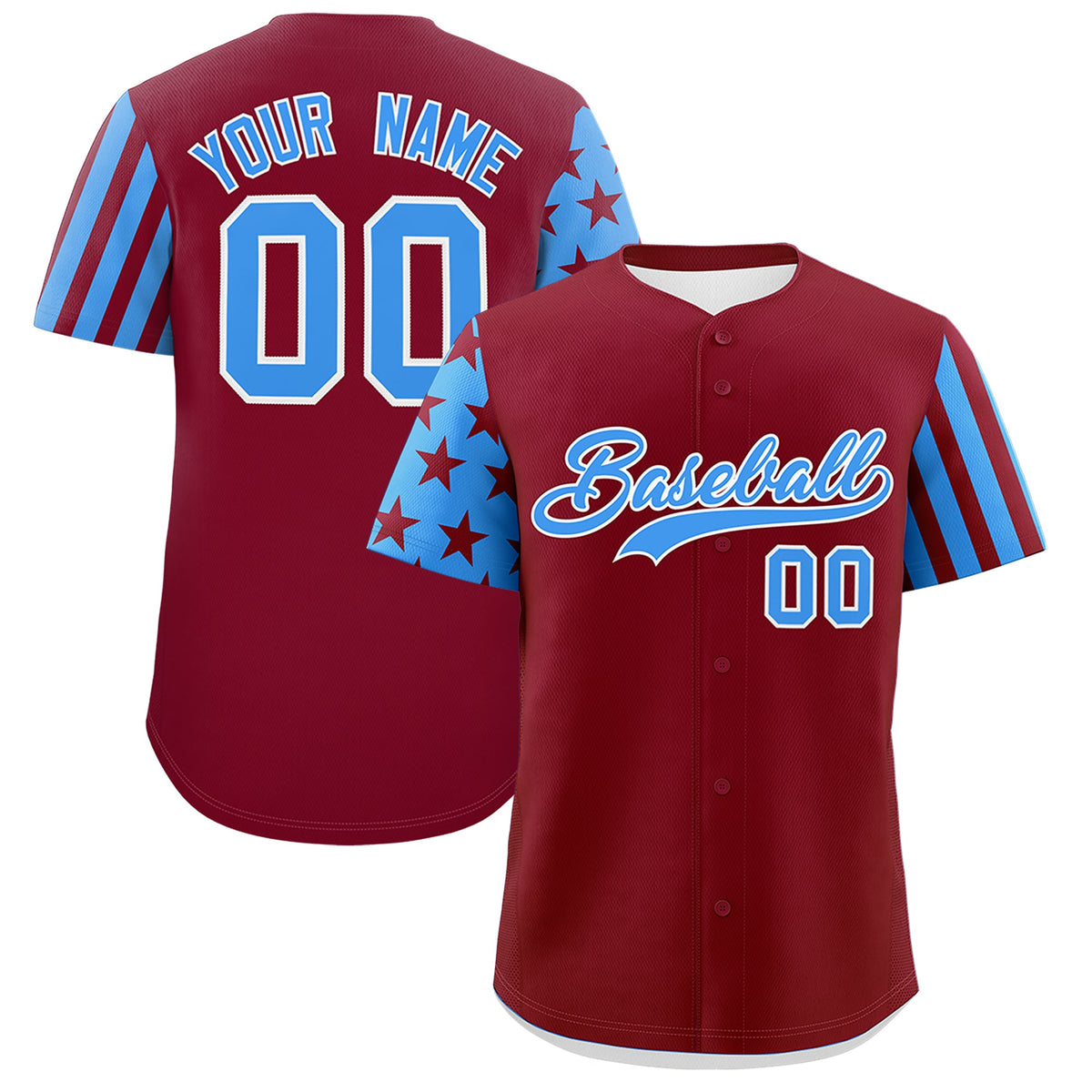Custom Crimson Powder Blue American Flag Raglan Sleeves Baseball Jersey| KXKSHOP