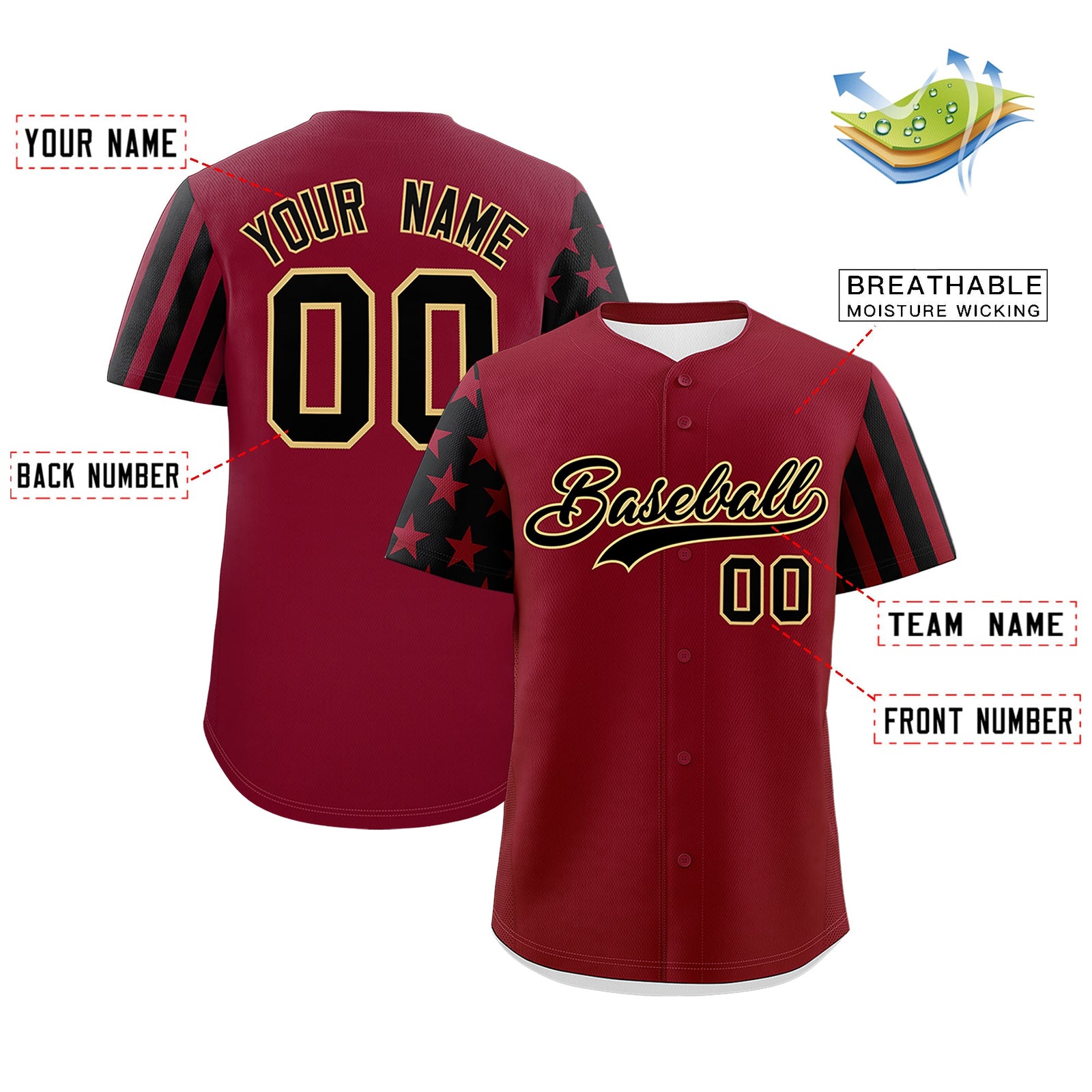 Custom Crimson Black American Flag Raglan Sleeves Baseball Jersey| KXKSHOP