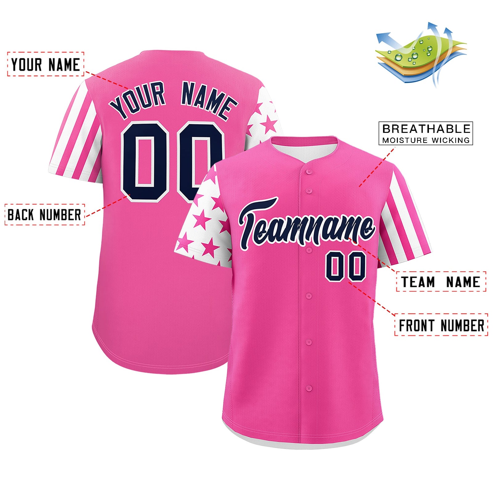 Custom Pink White American Flag Raglan Sleeves Baseball Jersey| KXKSHOP