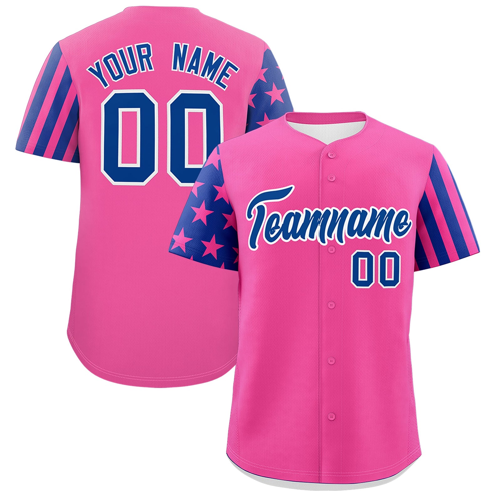 Custom Pink Royal Blue American Flag Raglan Sleeves Baseball Jersey| KXKSHOP