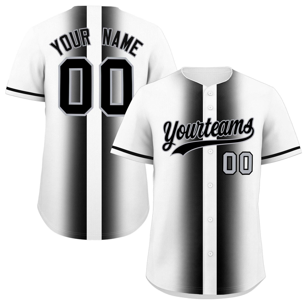 Custom White Black Lapel Gradient Fashion Authentic Baseball Jersey