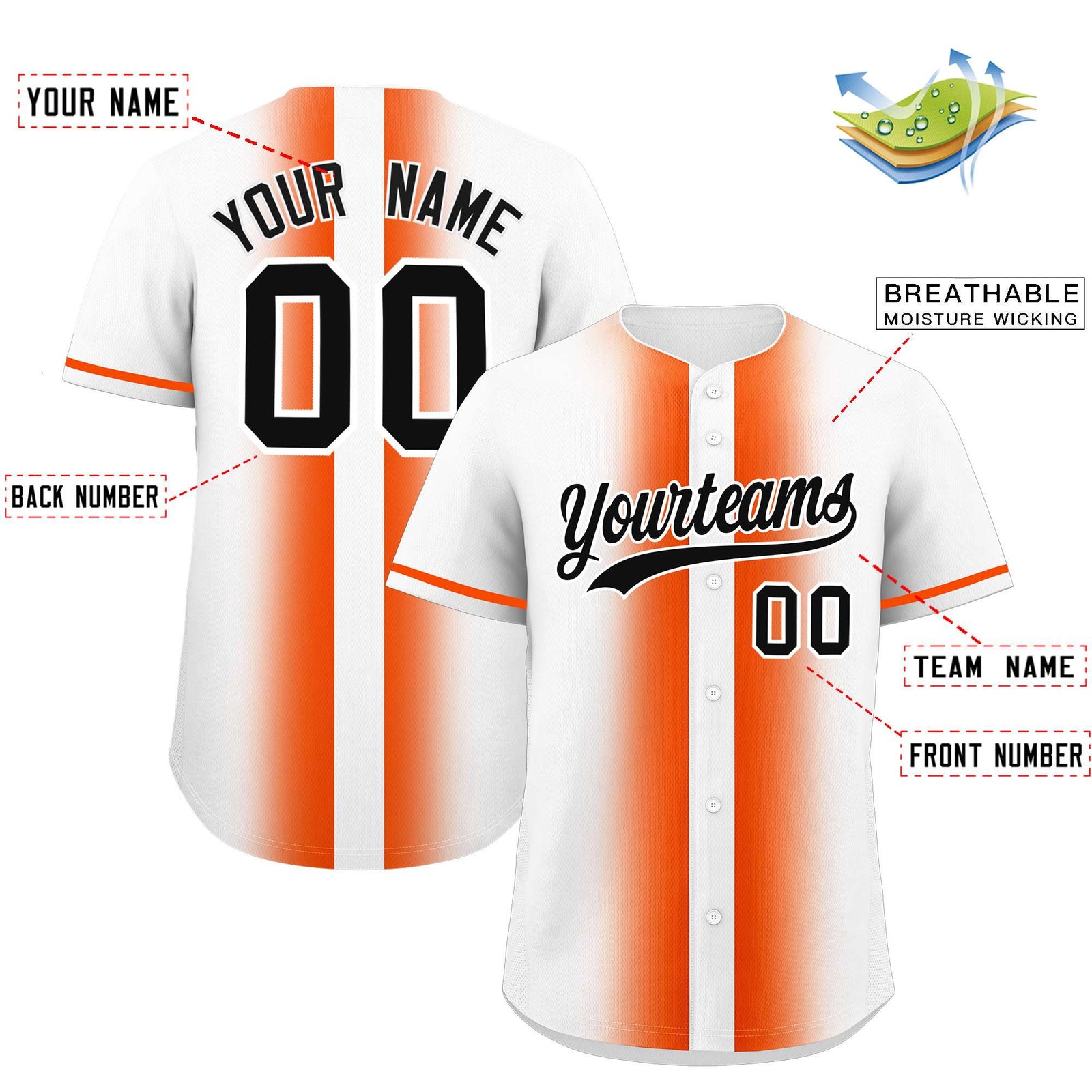 Custom White Orange Lapel Gradient Fashion Authentic Baseball Jersey