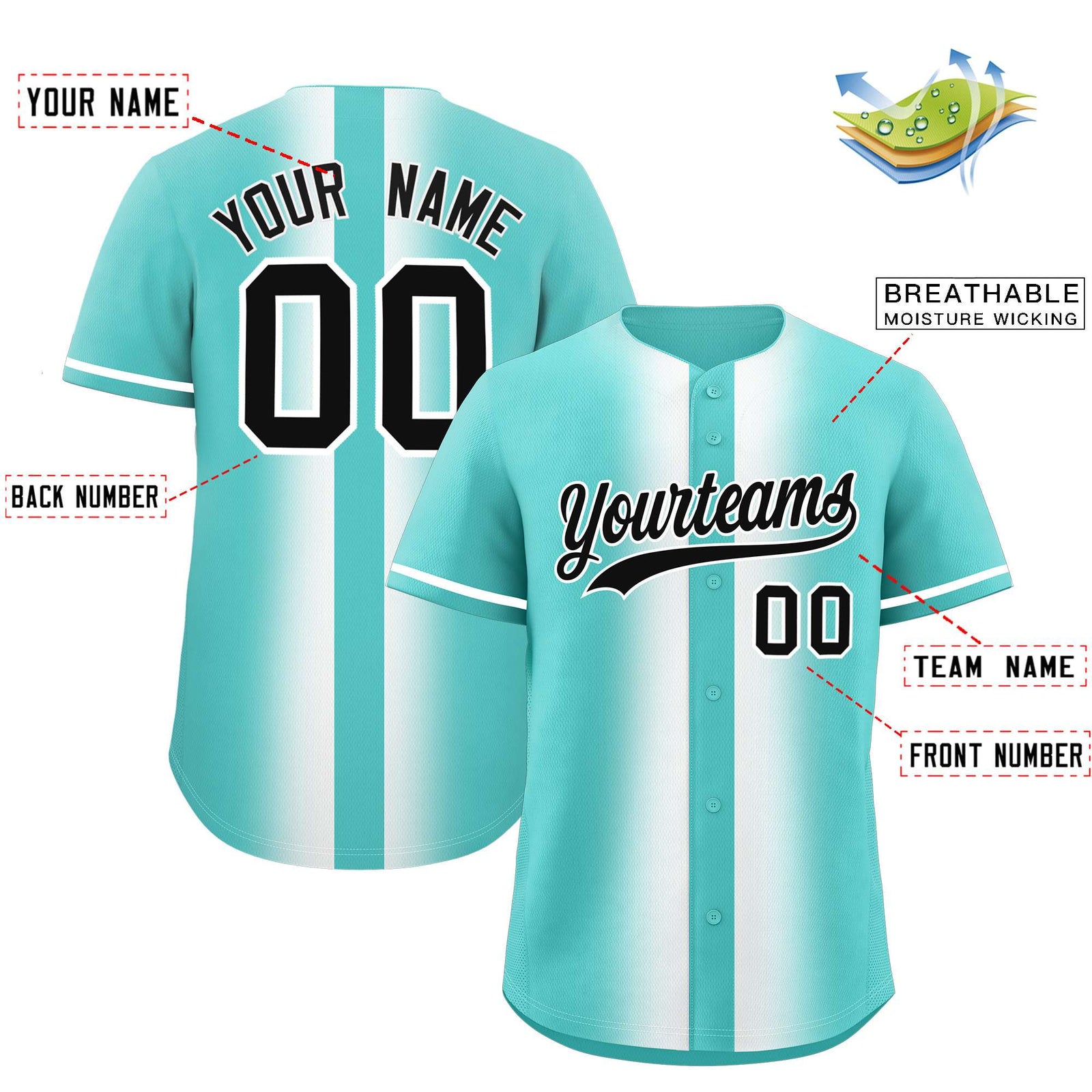 Custom Bright Green White Lapel Gradient Fashion Authentic Baseball Jersey