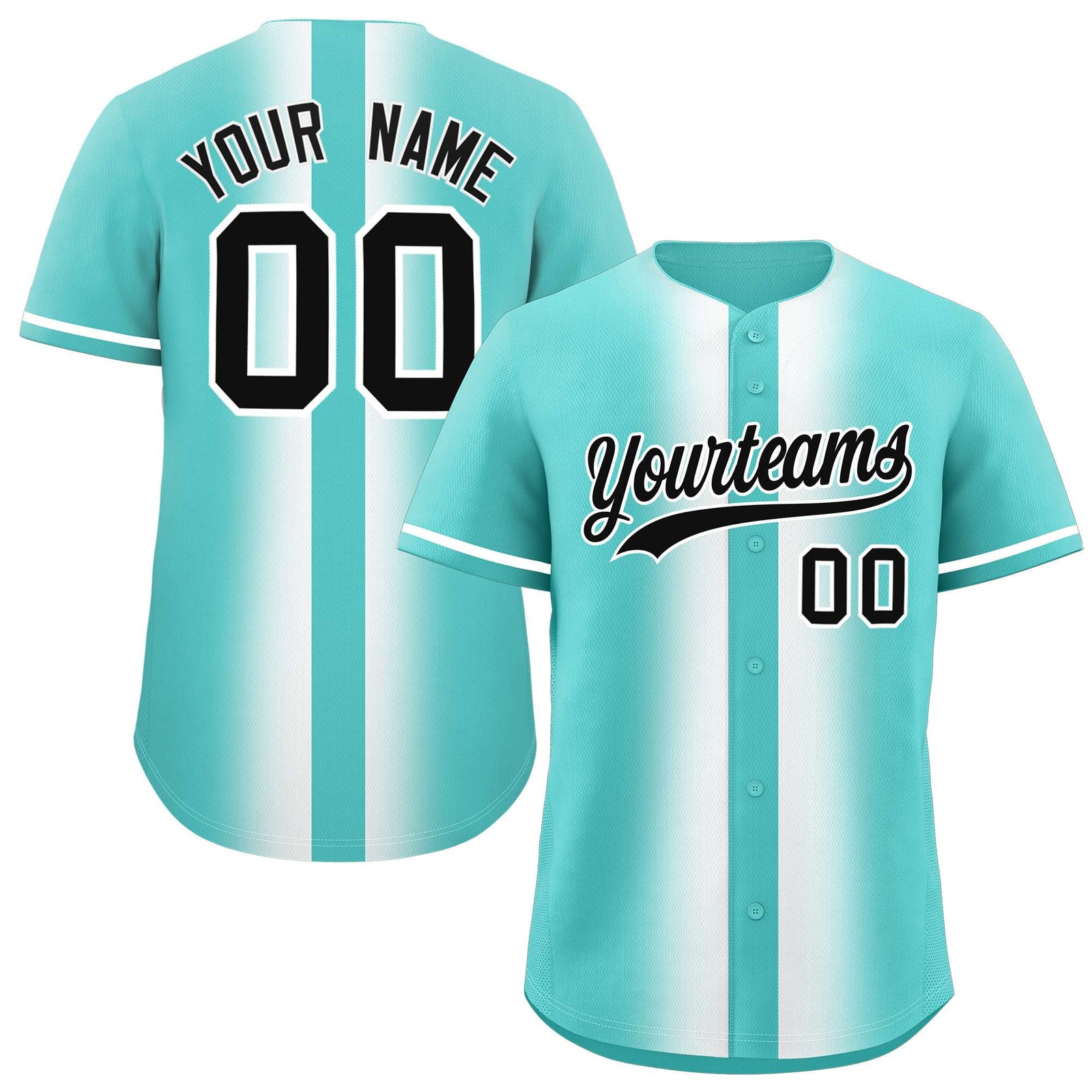 Custom Bright Green White Lapel Gradient Fashion Authentic Baseball Jersey