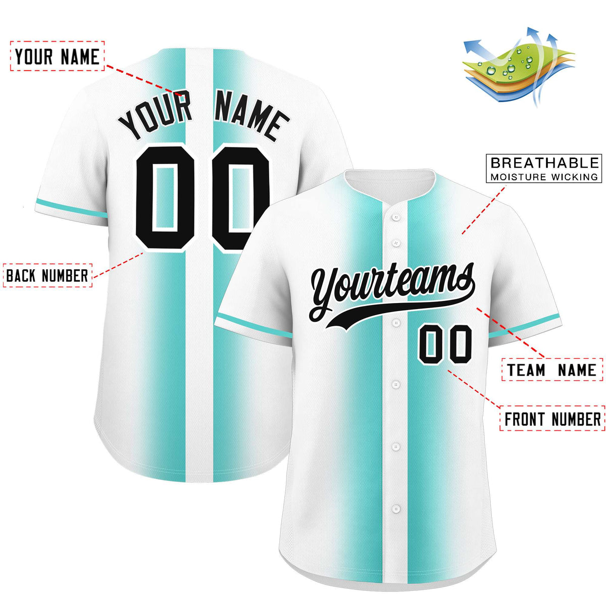 Custom White Bright Green Lapel Gradient Fashion Authentic Baseball Jersey