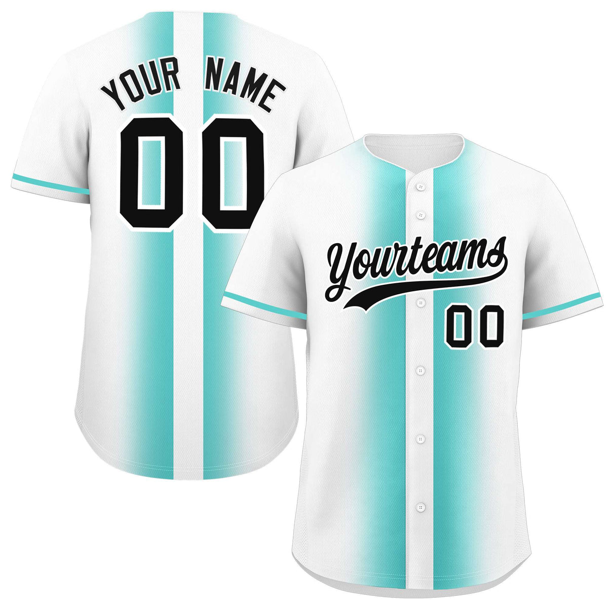 Custom White Bright Green Lapel Gradient Fashion Authentic Baseball Jersey