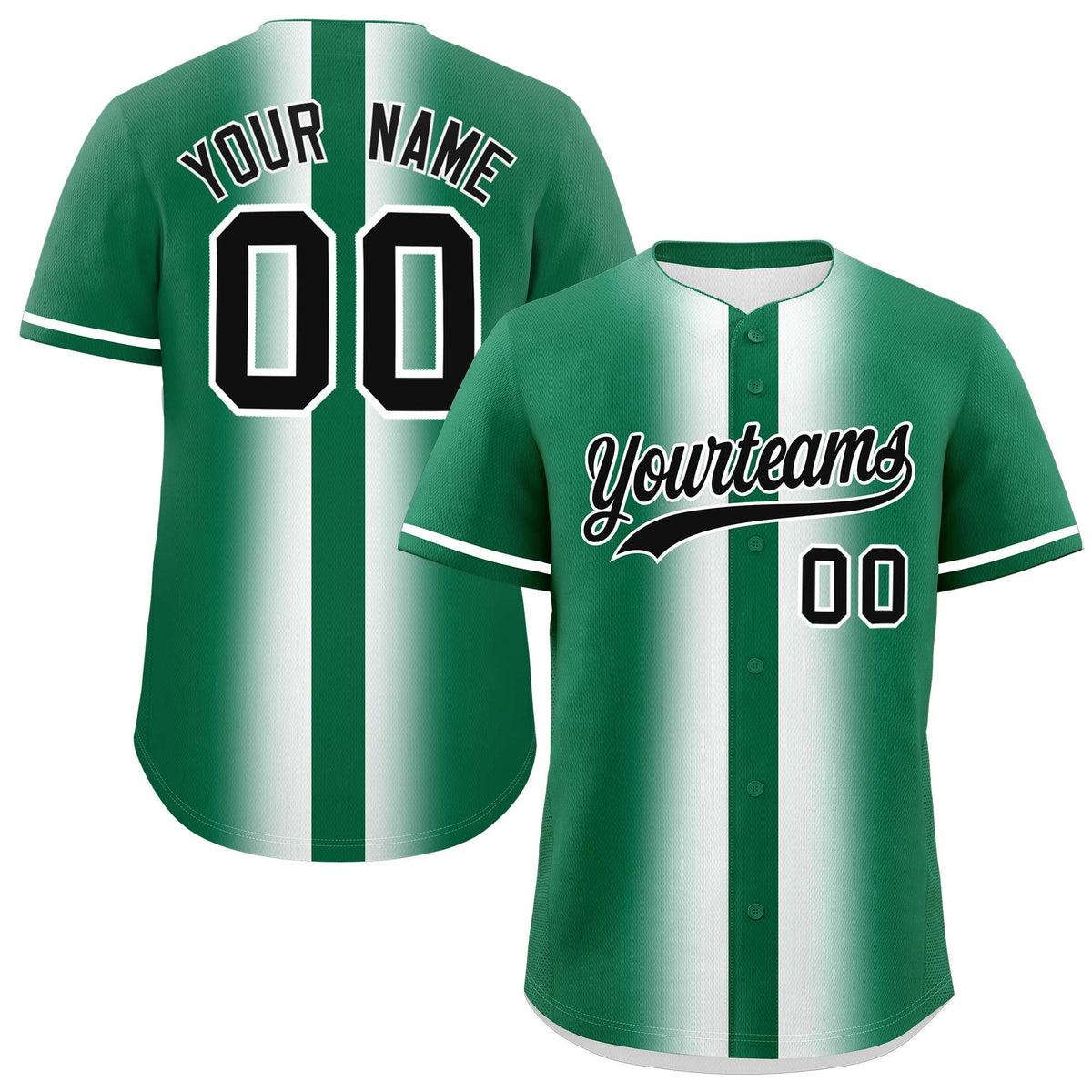 Custom Kelly Green White Lapel Gradient Fashion Authentic Baseball Jersey