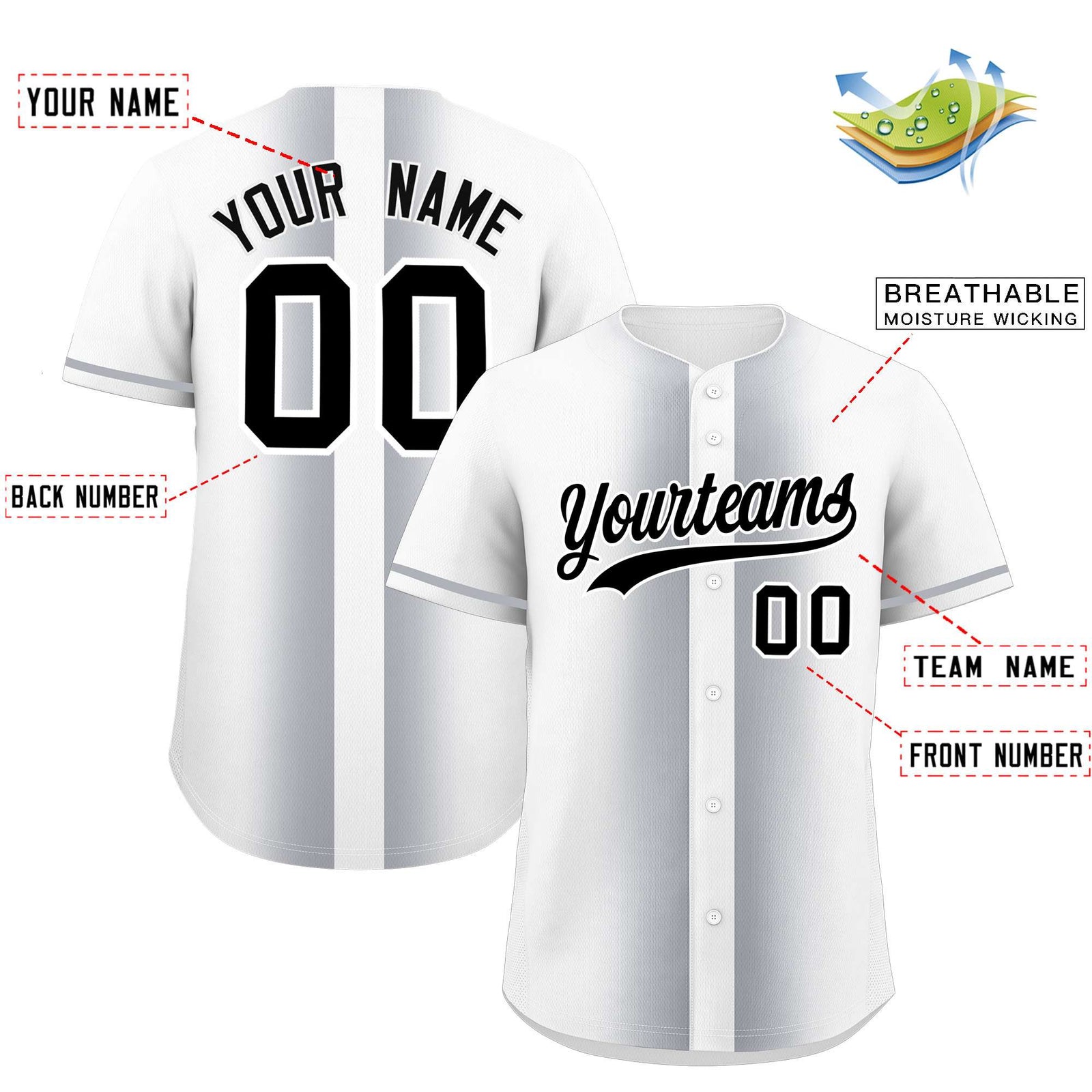 Custom White Silver Lapel Gradient Fashion Authentic Baseball Jersey