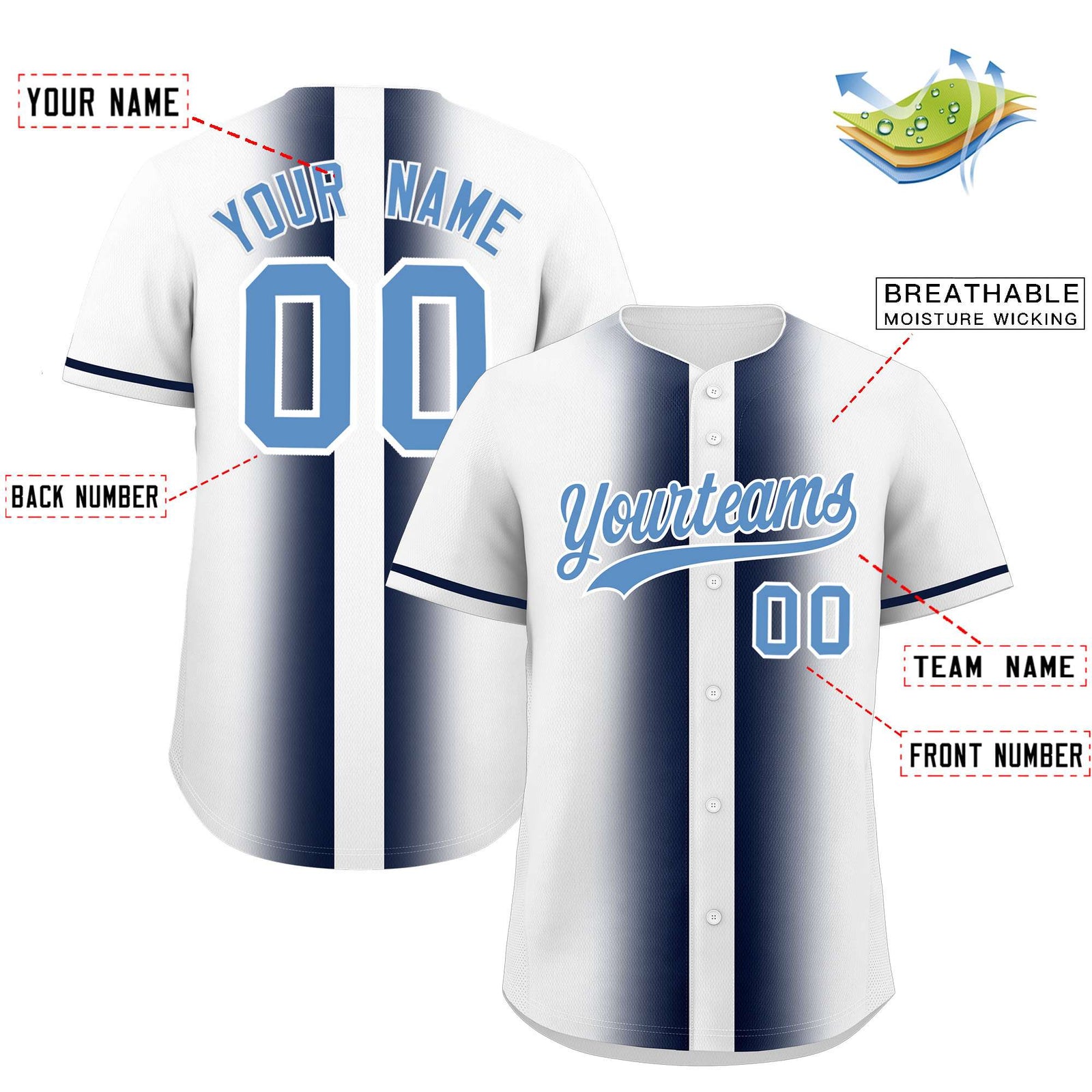 Custom White Navy Lapel Gradient Fashion Authentic Baseball Jersey