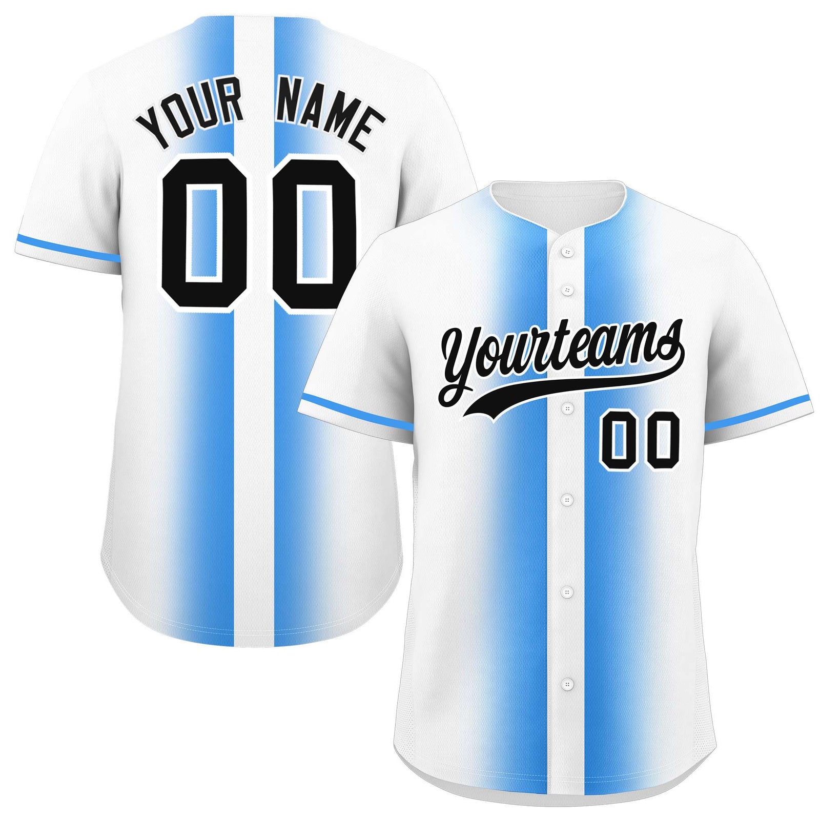 Custom White Powder Blue Lapel Gradient Fashion Authentic Baseball Jersey