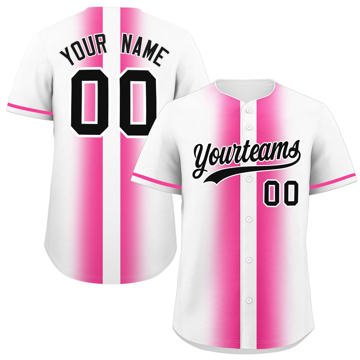 Custom White Pink Lapel Gradient Fashion Authentic Baseball Jersey
