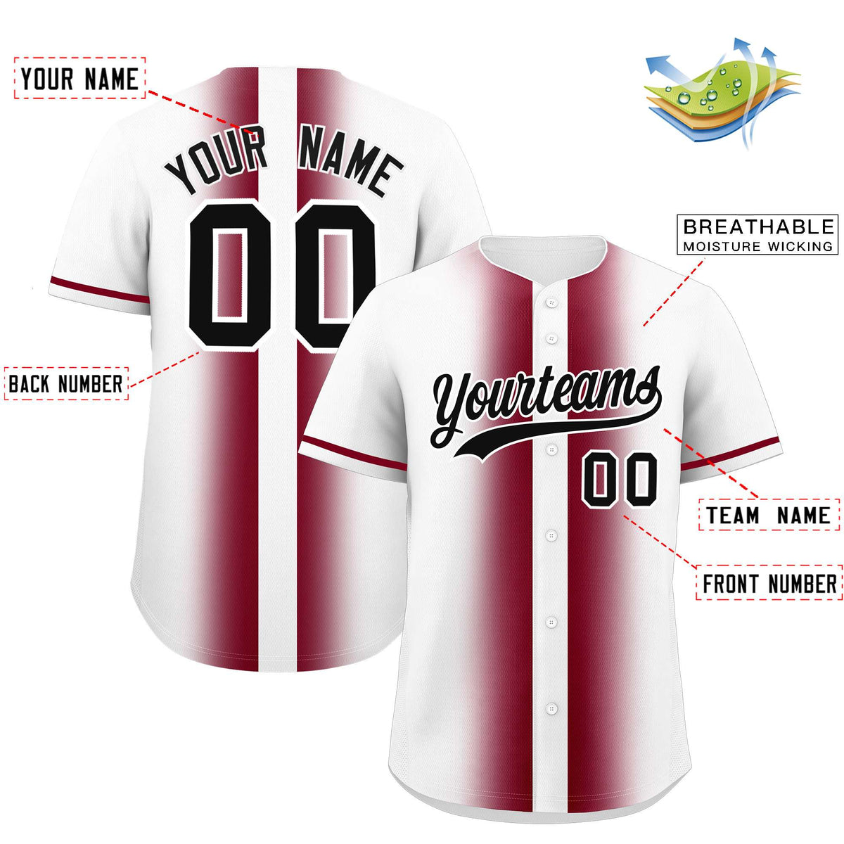 Custom White Crimson Lapel Gradient Fashion Authentic Baseball Jersey