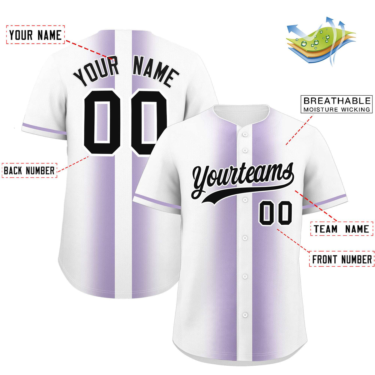 Custom White Light Purple Lapel Gradient Fashion Authentic Baseball Jersey