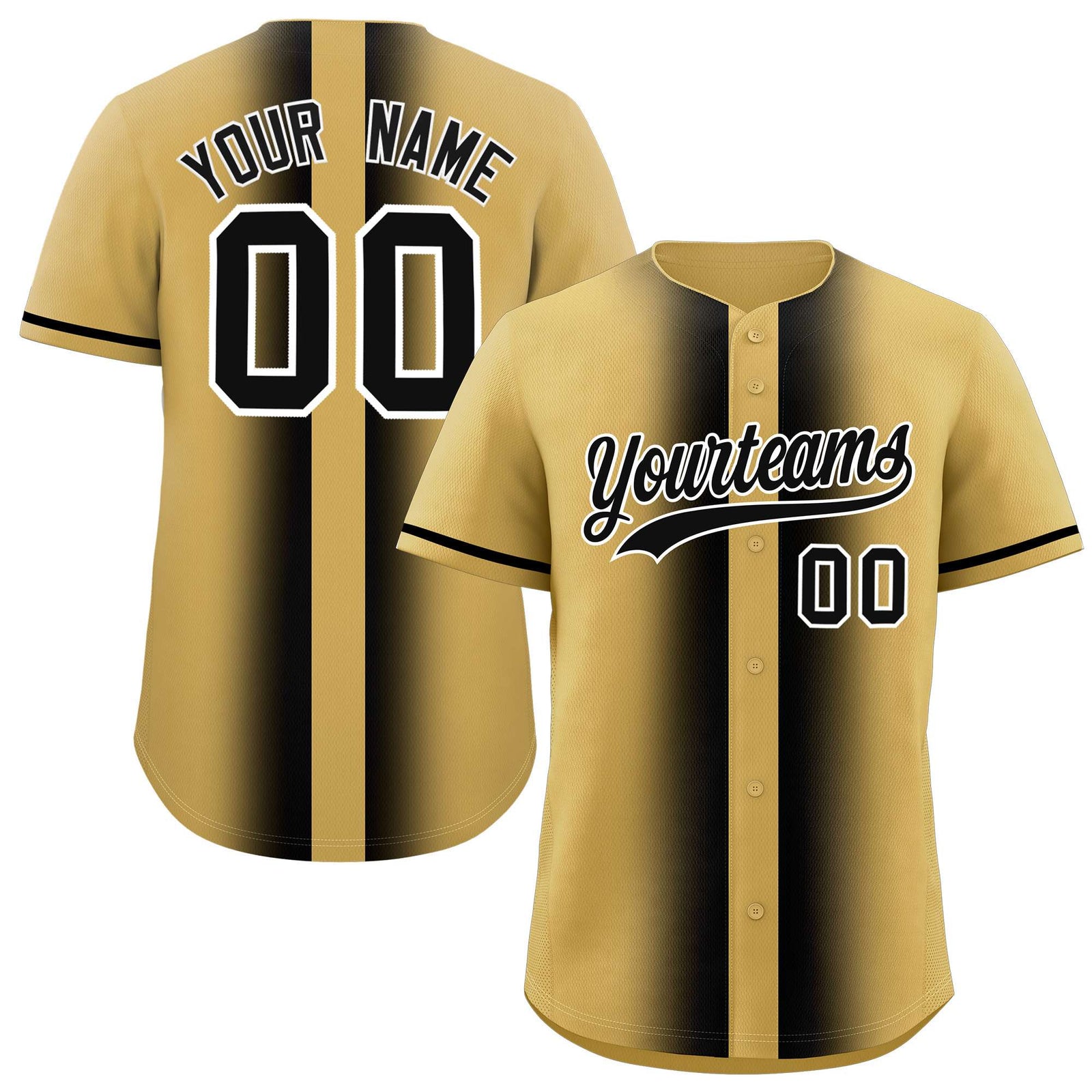 Custom Old Gold Black Lapel Gradient Fashion Authentic Baseball Jersey