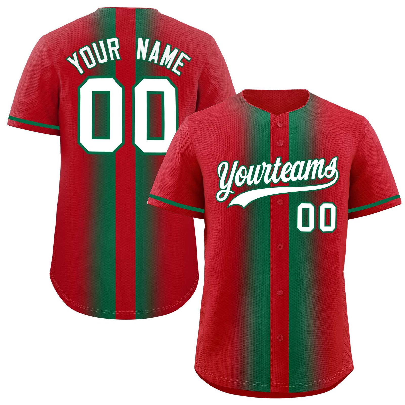 Custom Red Kelly Green Lapel Gradient Fashion Authentic Baseball Jersey