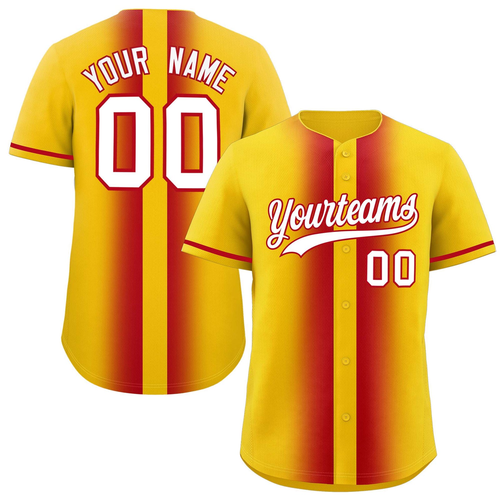 Custom Gold Red Lapel Gradient Fashion Authentic Baseball Jersey