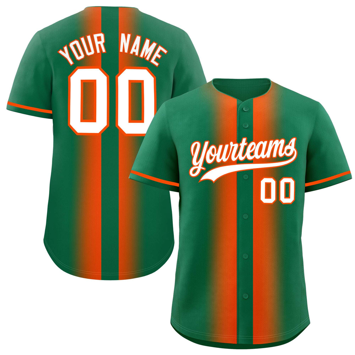 Custom Kelly Green Orange Lapel Gradient Fashion Authentic Baseball Jersey