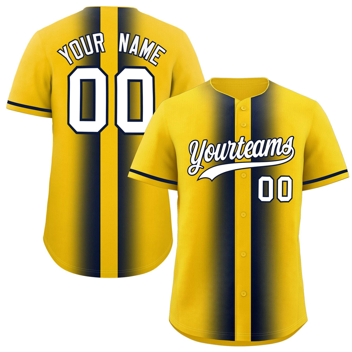 Custom Gold Navy Lapel Gradient Fashion Authentic Baseball Jersey