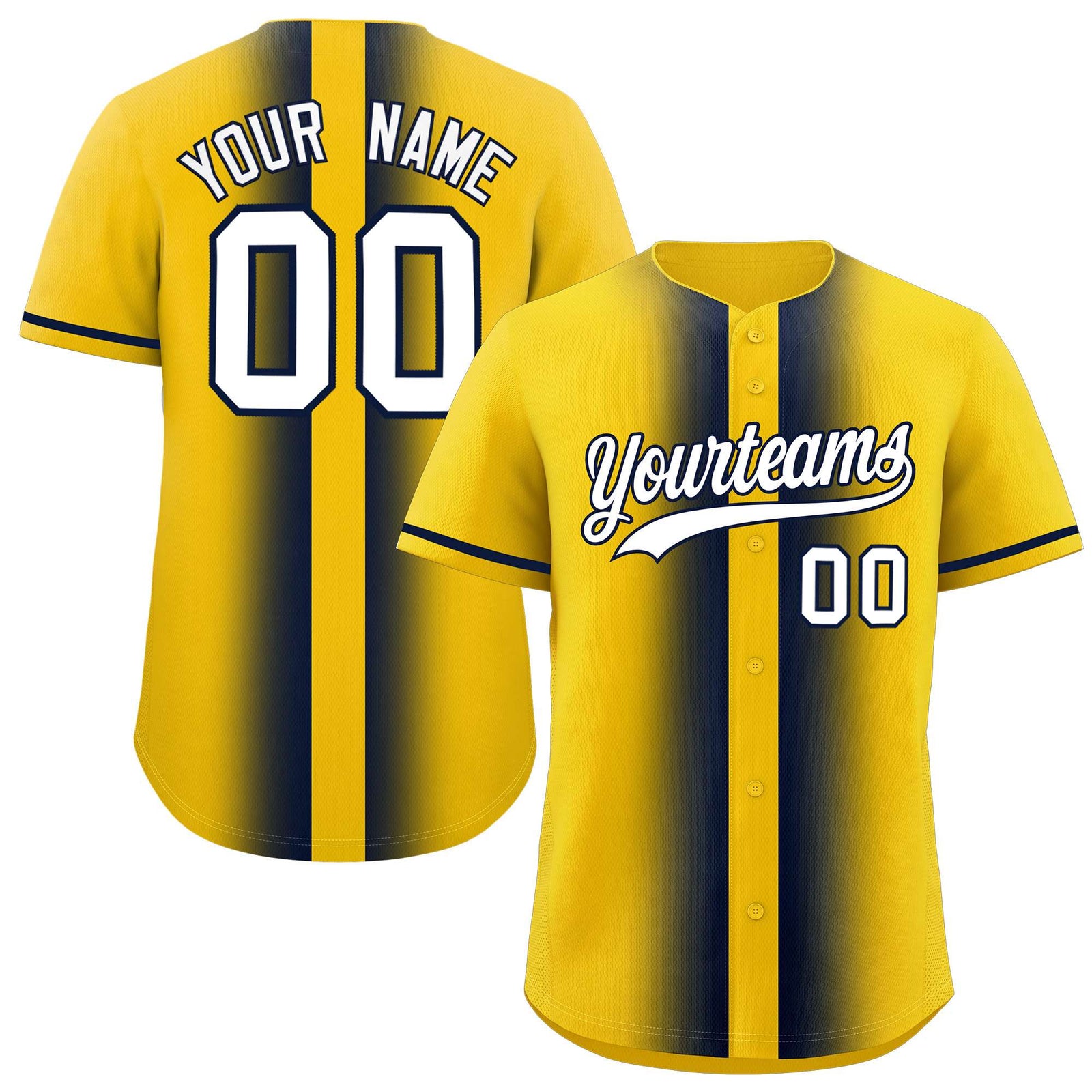 Custom Gold Navy Lapel Gradient Fashion Authentic Baseball Jersey