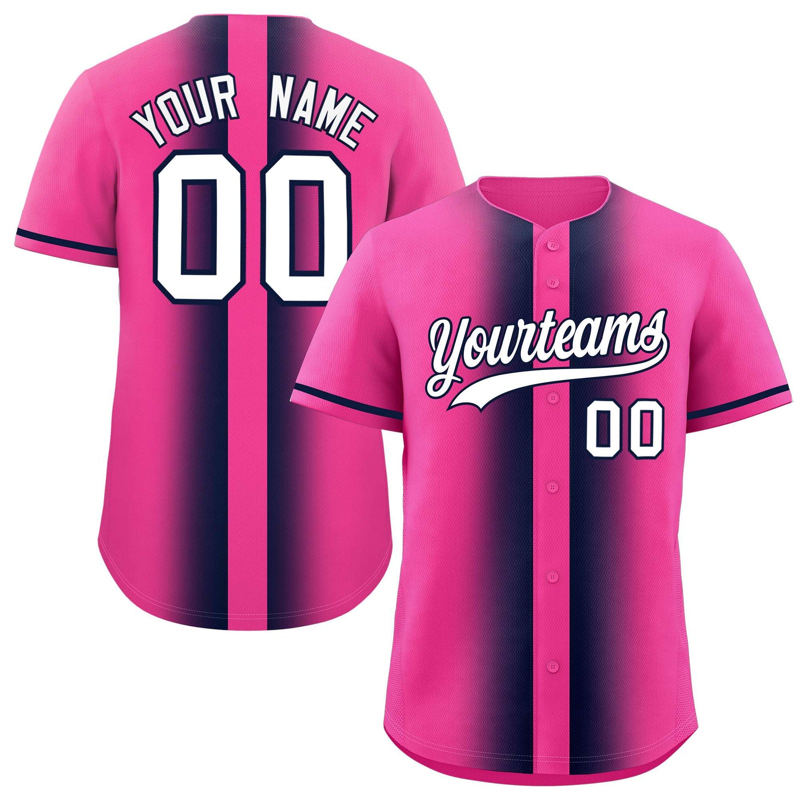 Custom Pink Navy Lapel Gradient Fashion Authentic Baseball Jersey