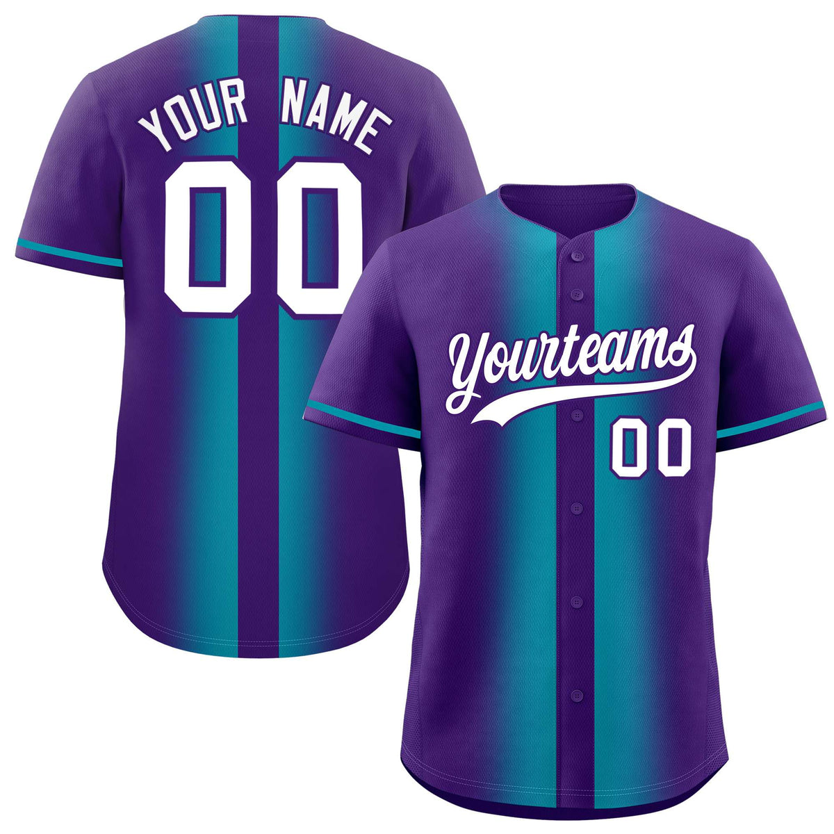 Custom Purple Aqua Lapel Gradient Fashion Authentic Baseball Jersey