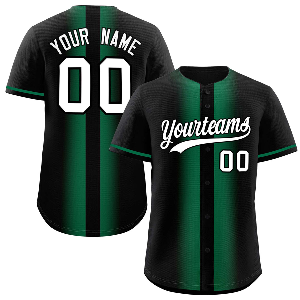 Custom Black Kelly Green Lapel Gradient Fashion Authentic Baseball Jersey