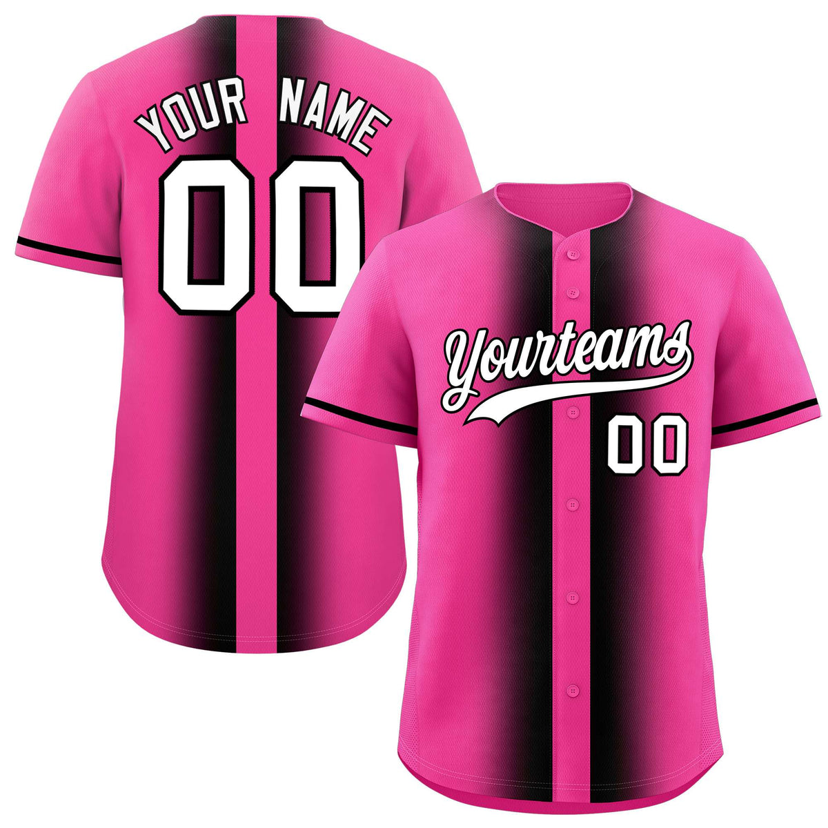Custom Pink Black Lapel Gradient Fashion Authentic Baseball Jersey