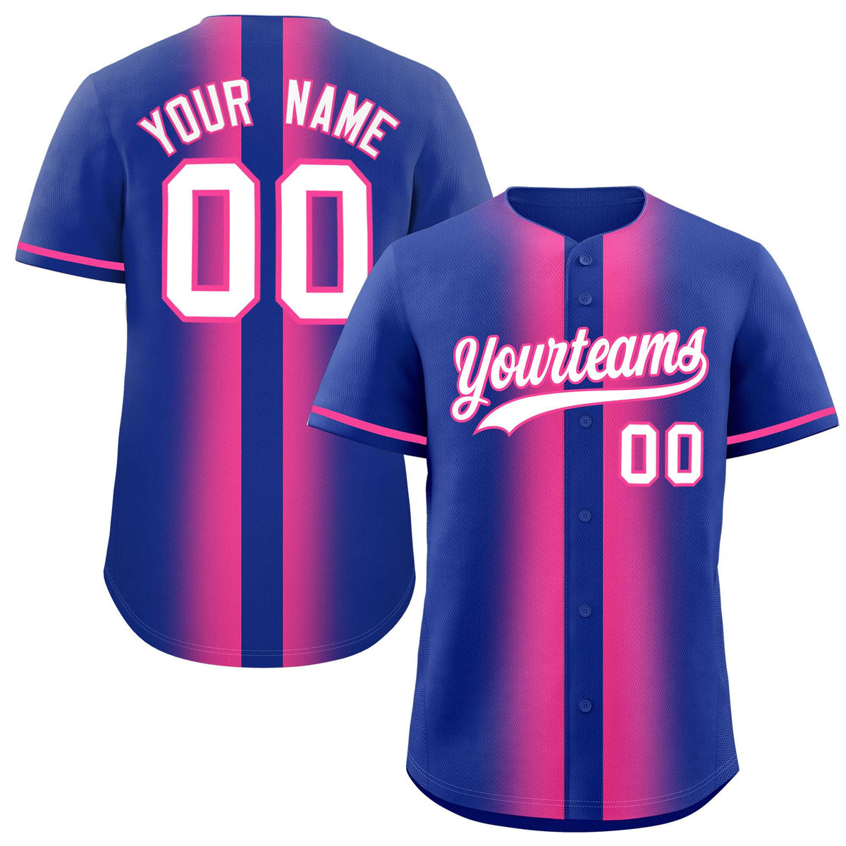 Custom Royal Pink Lapel Gradient Fashion Authentic Baseball Jersey