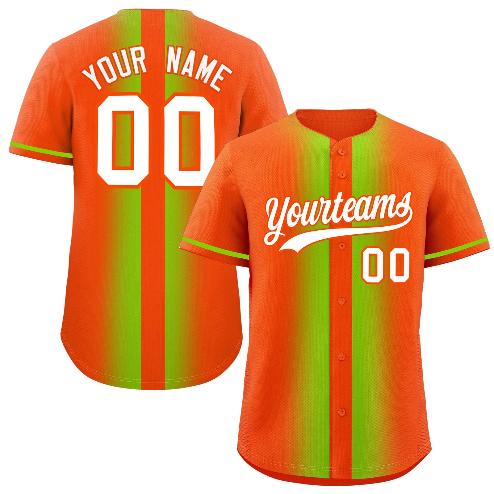 Custom Orange Neon Green Lapel Gradient Fashion Authentic Baseball Jersey