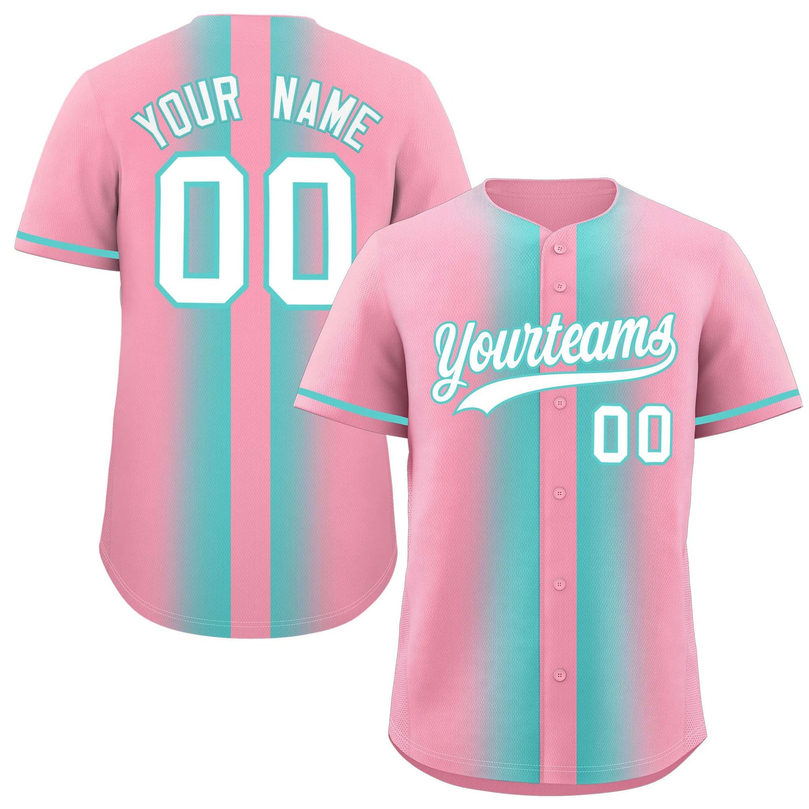 Custom Light Pink Bright Green Lapel Gradient Fashion Authentic Baseball Jersey