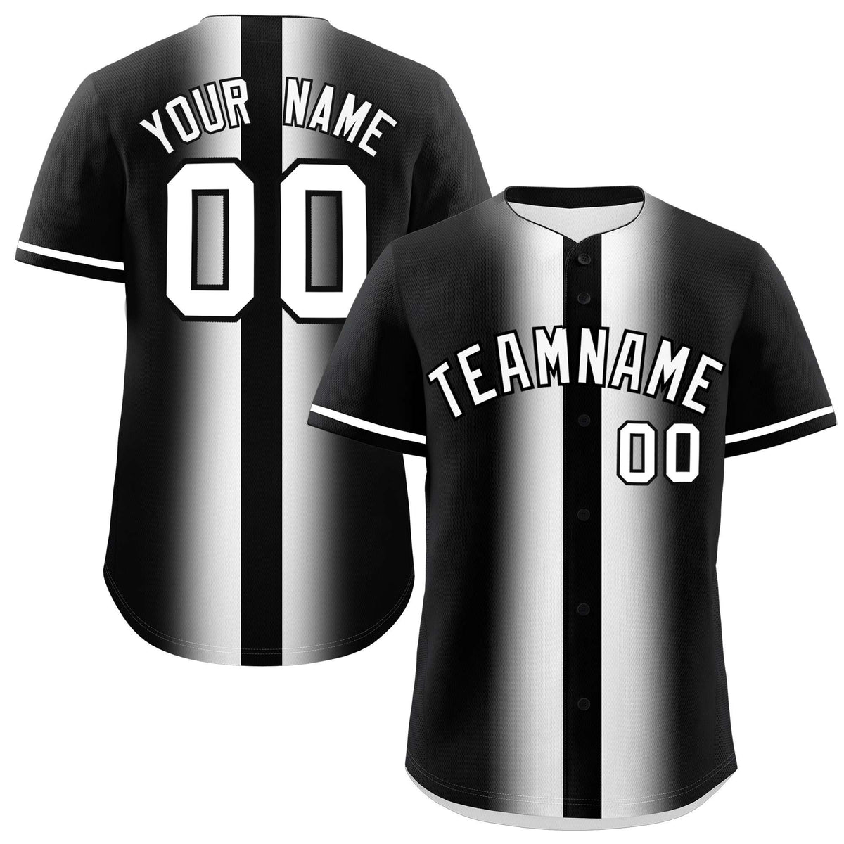 Custom Black White Lapel Gradient Fashion Authentic Baseball Jersey