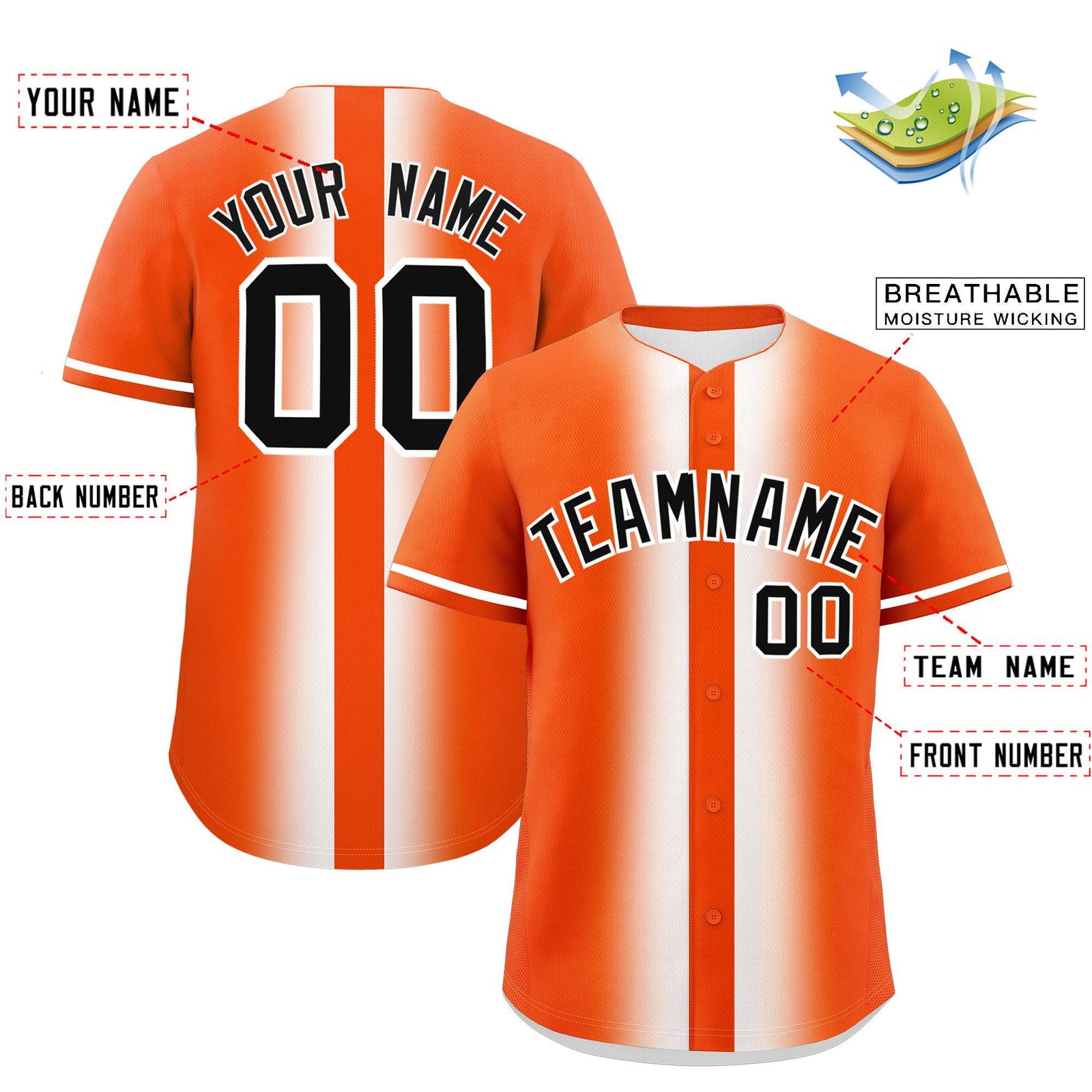 Custom Orange White Lapel Gradient Fashion Authentic Baseball Jersey