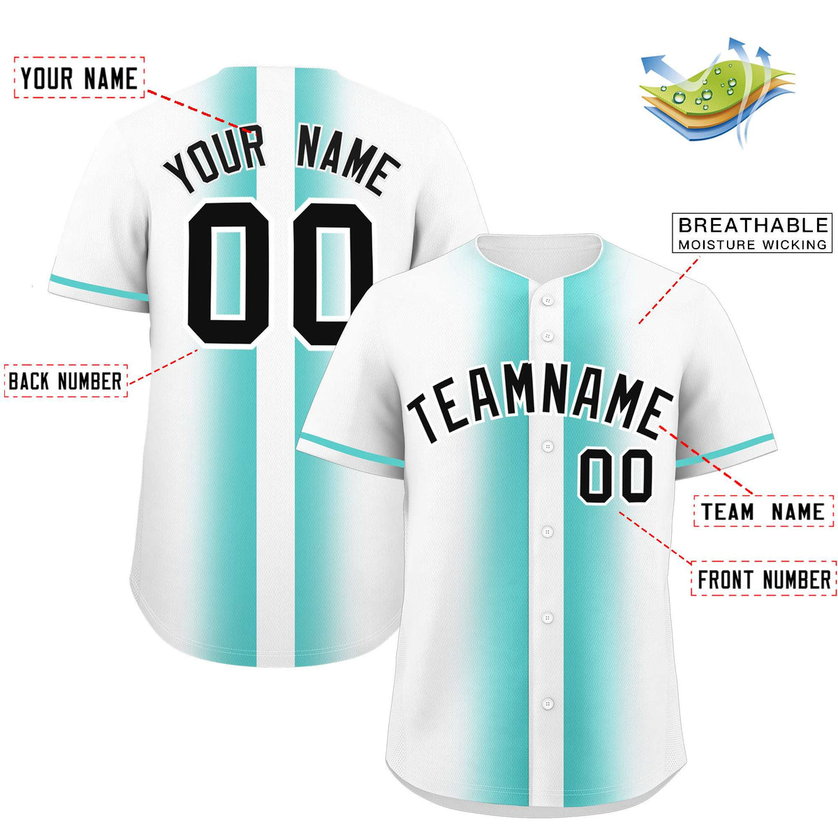 Custom White Bright Green Lapel Gradient Fashion Authentic Baseball Jersey