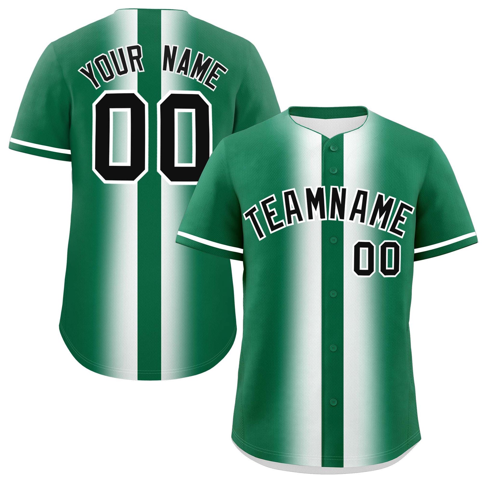 Custom Kelly Green White Lapel Gradient Fashion Authentic Baseball Jersey